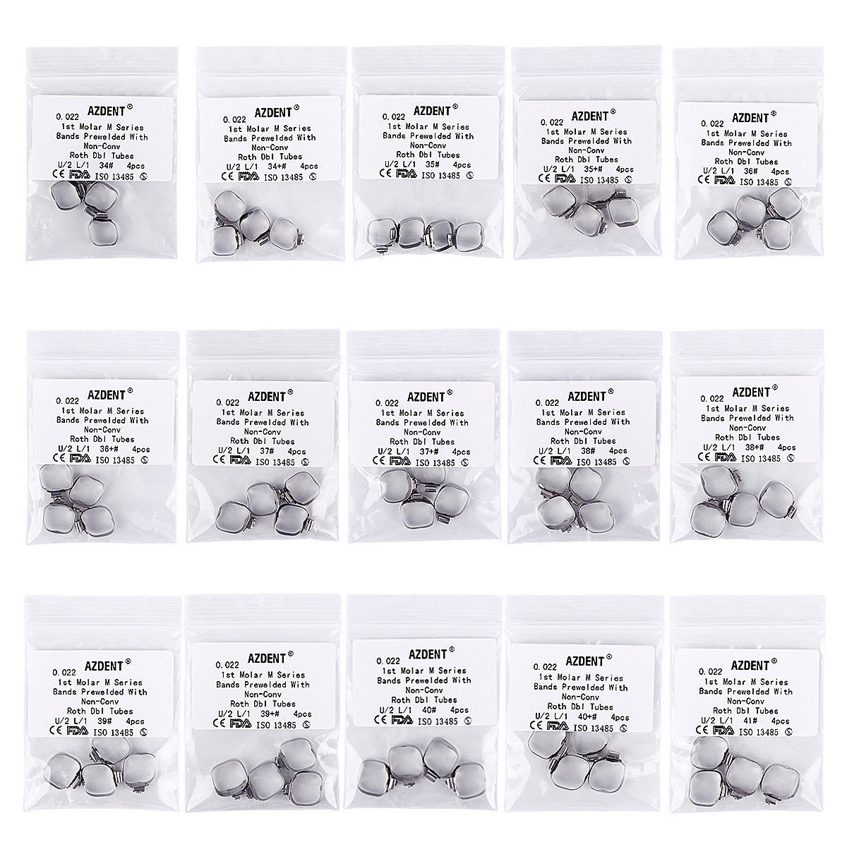 Dental Ortho 1st Molar Buccal Tube Prewelded Bands U2/L1 Roth 0.022 29 to 43+