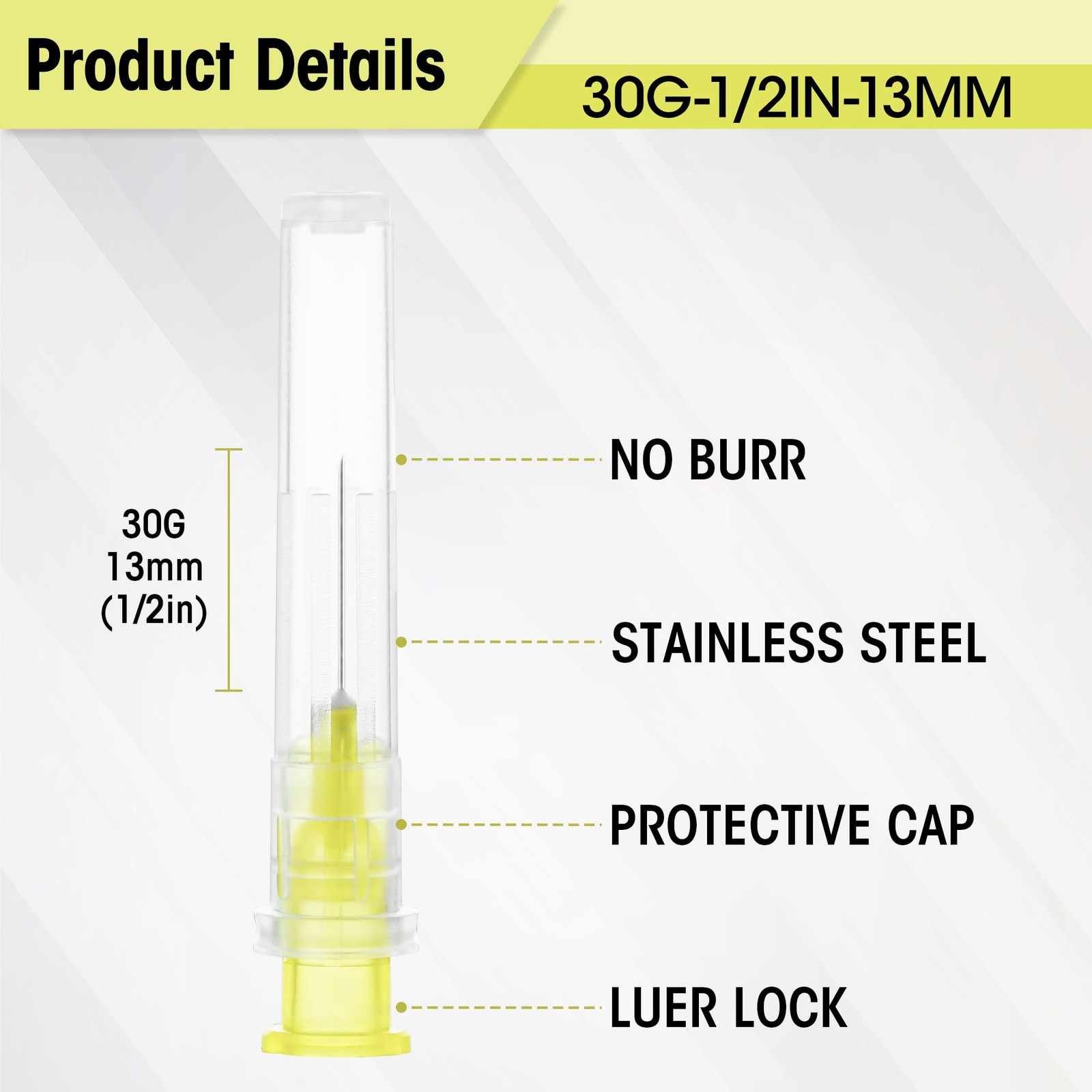 100 Pack 30Ga 13mm 1/2 in Disposable Needdles for Scientific and 30G inch
