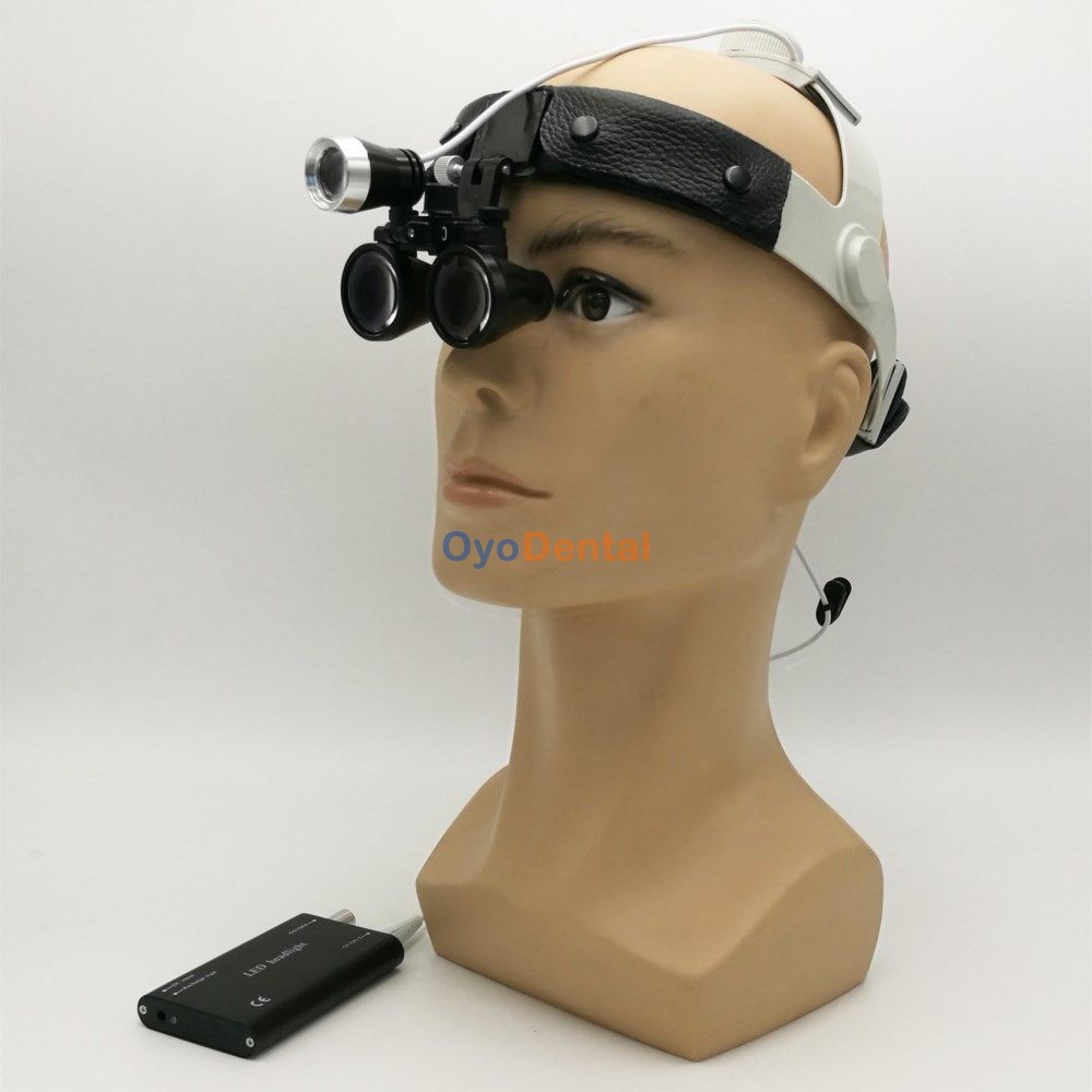 3.5X Dental Surgical Binocular Loupes Headband + Medical LED Head light Headlamp