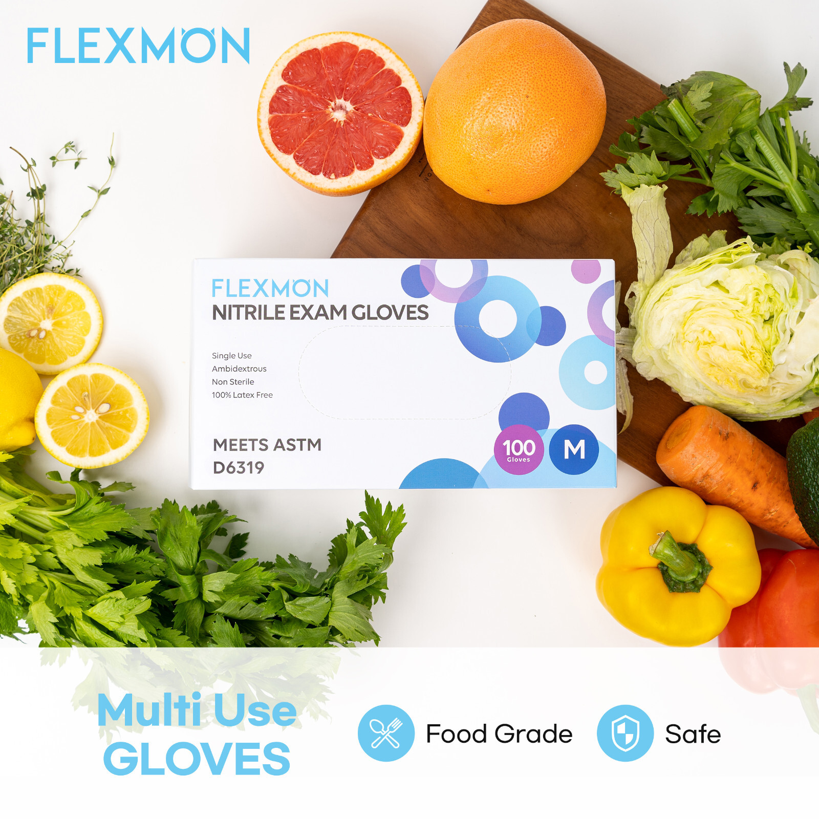 FLEXMON Nitrile Exam Gloves, Extra Small, 4.2Mil 100 Count
