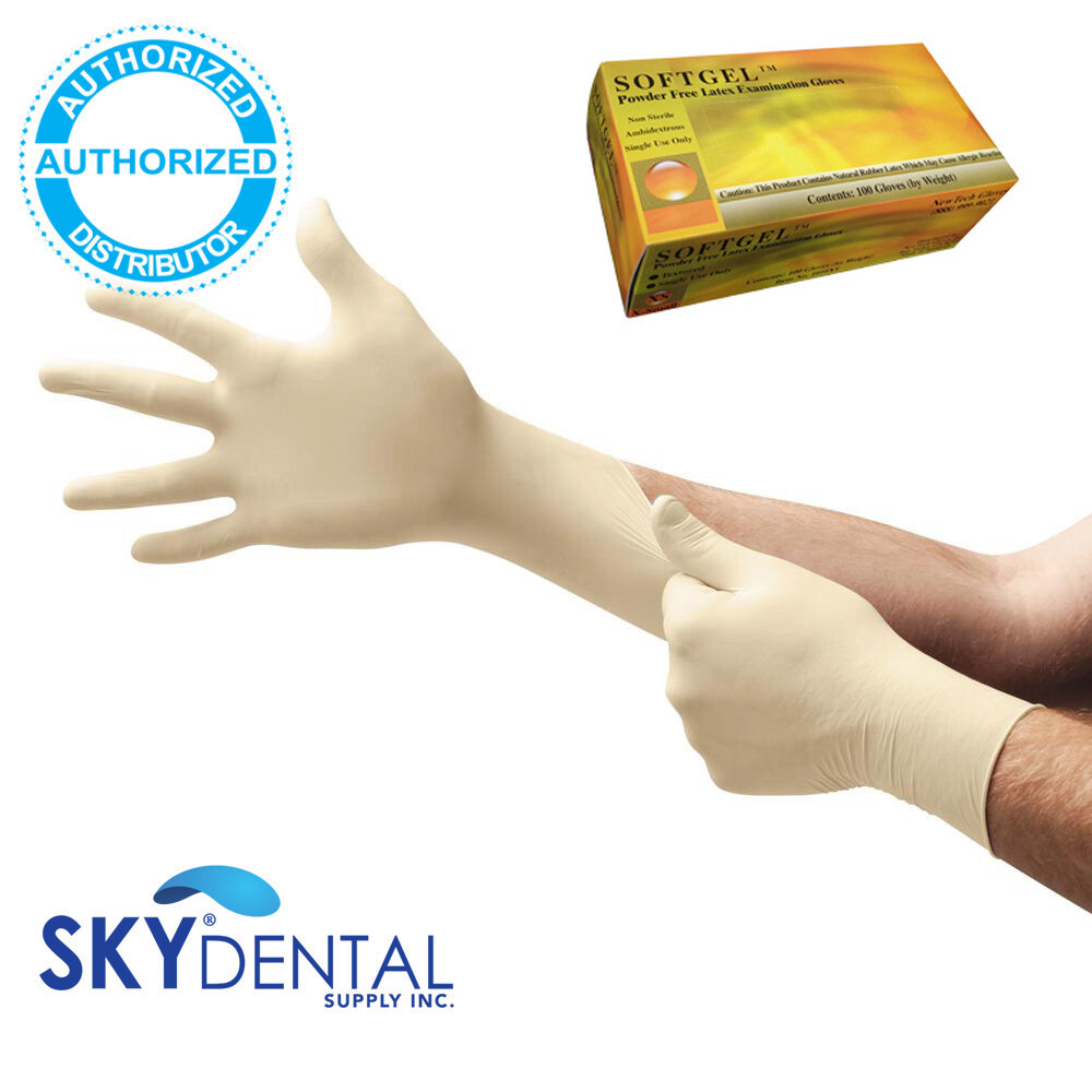 100 Softgel Latex Gloves Powder Free 9.4″ Length 4 mils Thick All Sizes Optional