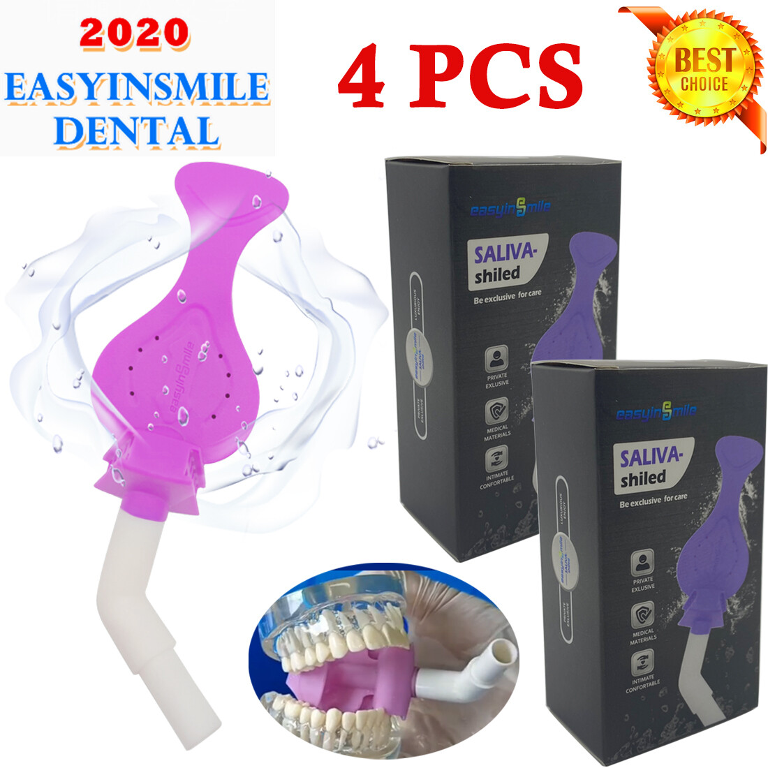 4Pcs Dental Surgical Isolation Mouth Opener Bite Block Saliva HVE Suction Tube