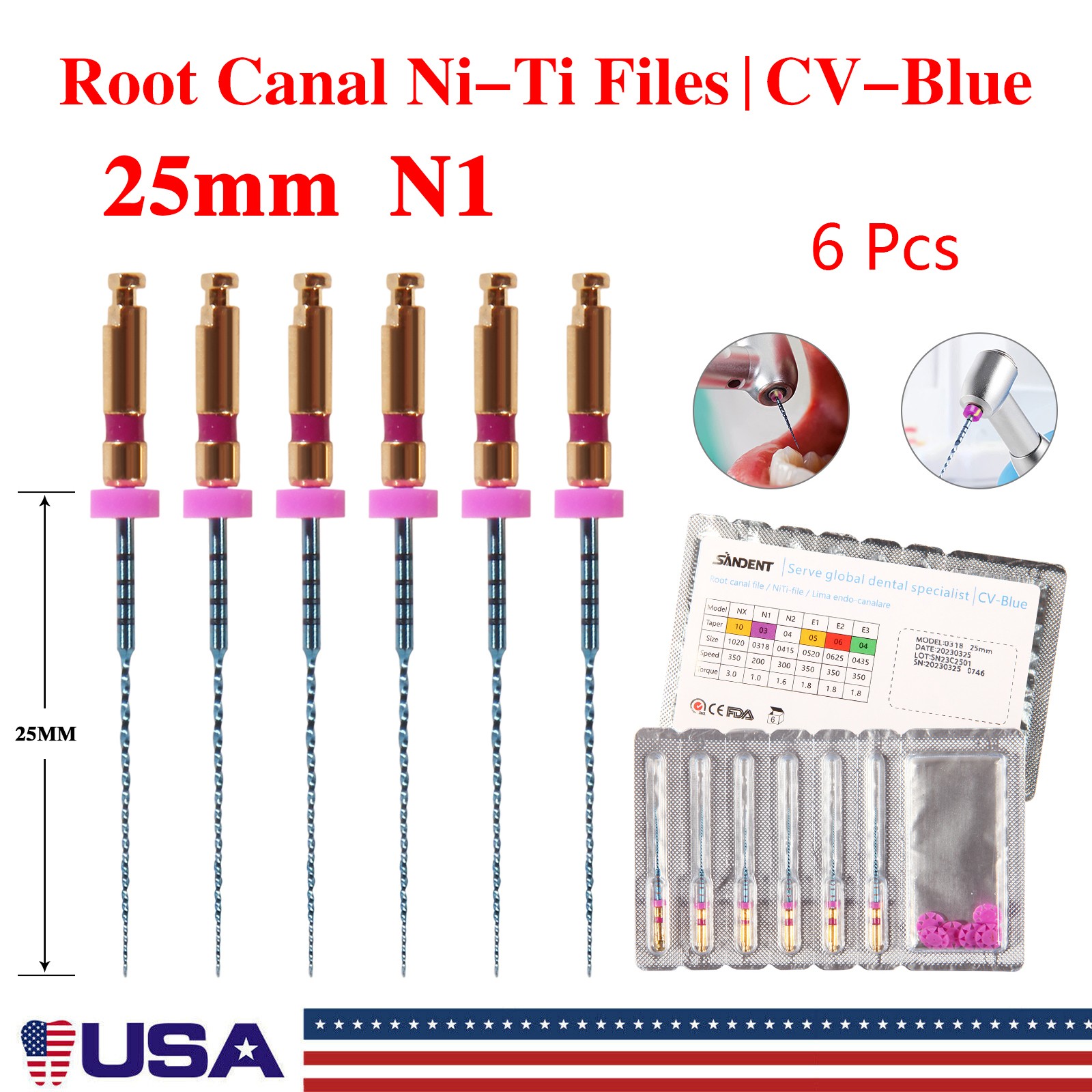 6X Dental Endodontic Rotary Files Endo Root Canal File X-Pro Taper Files 25mm N1