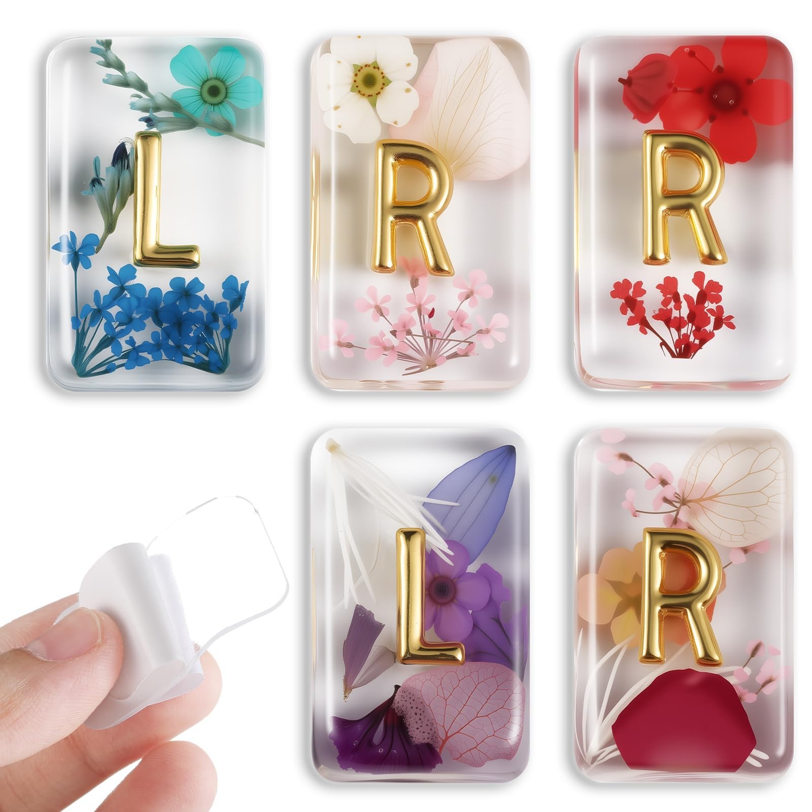6-Piece X-Ray Markers Set, Flower Resin with L & R Letters, Adhesive Strips, Reu