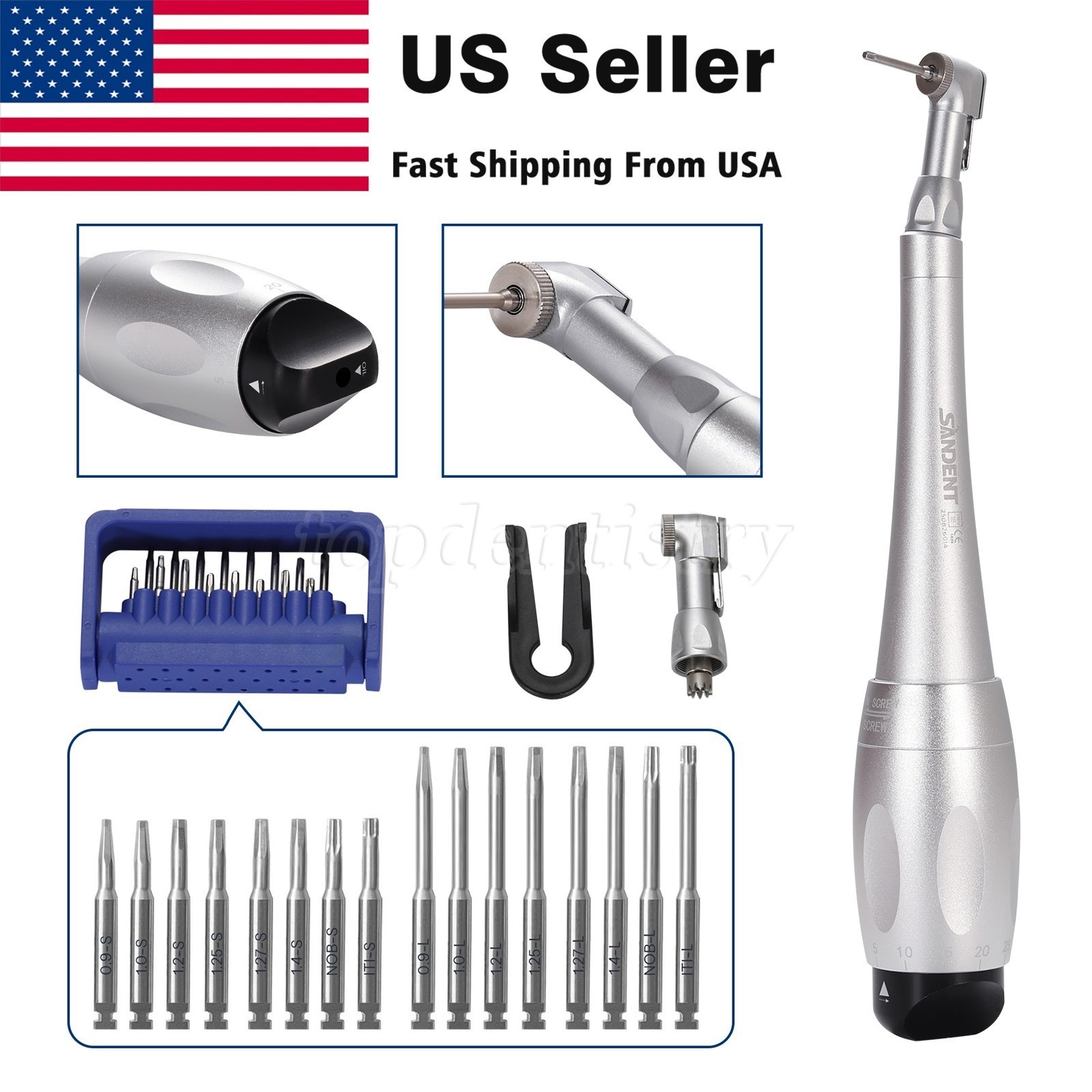 Universal Dental Implant Kit Torque Wrench Contra Angle Handpiece & 16 Drivers S