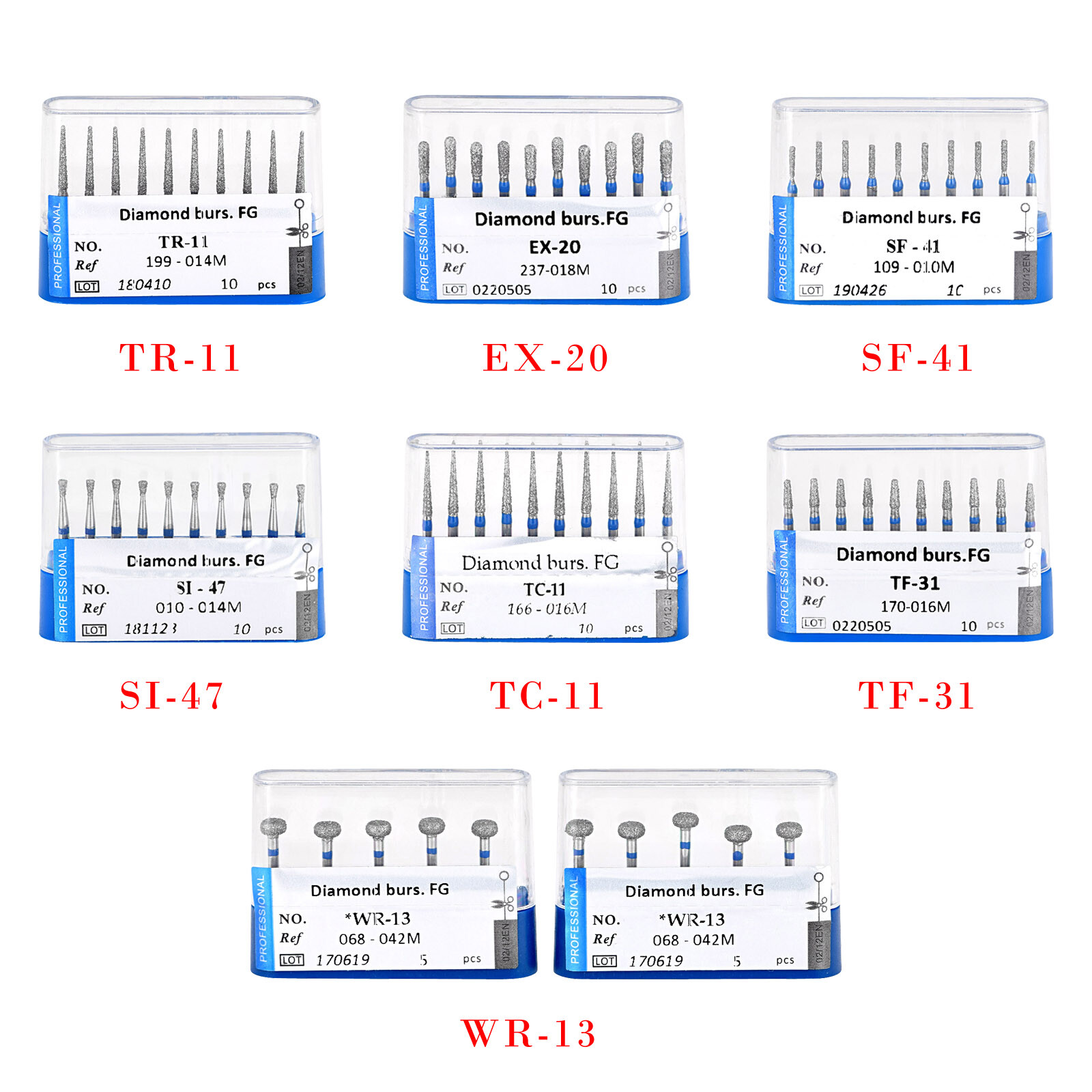 10pcs Dental Diamond Burs Medium/Coarse/Fine FG 1.6mm for High Speed Handpiece