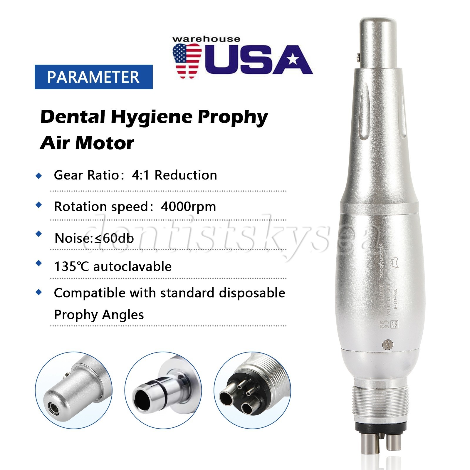 Dental 4:1 Hygiene Prophy Handpiece 360° Swivel Straight Cone Air Motor 4Holes