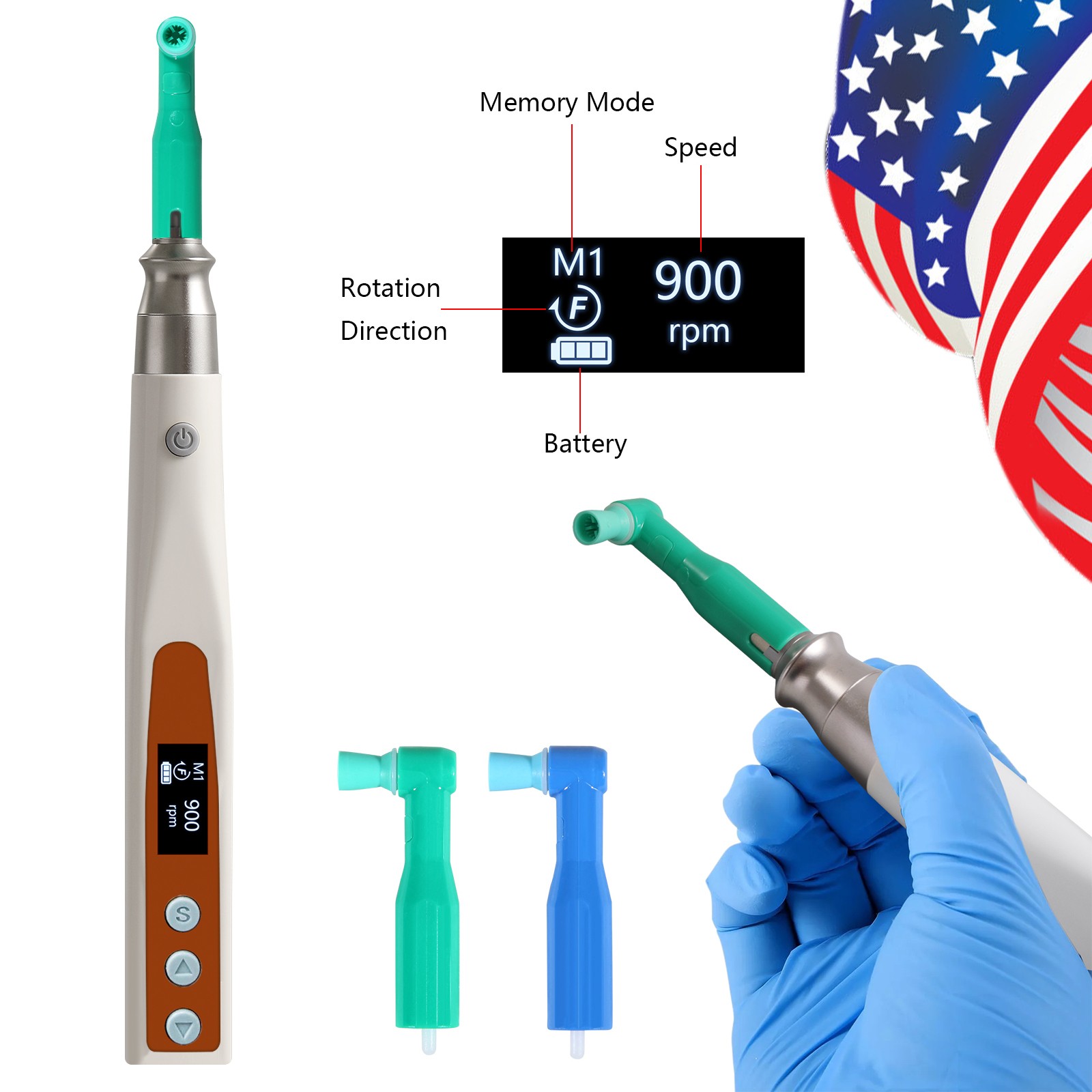 Portable Dental Cordless Hygiene Prophy Teeth Polishing Handpiece + 2 Angles