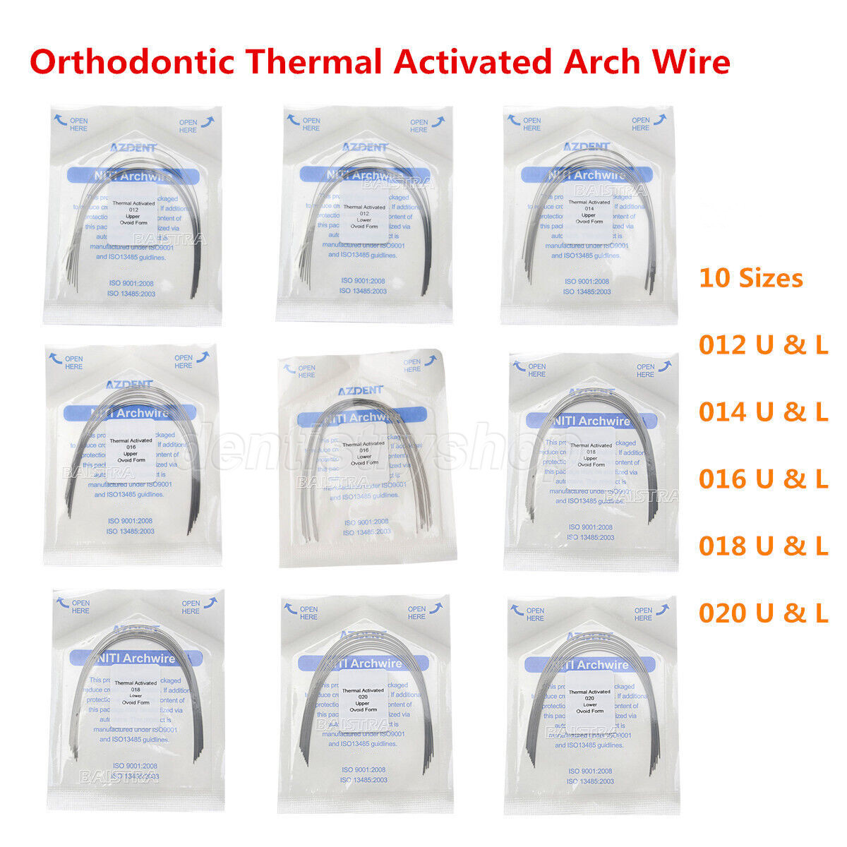 10 Packs AZDENT Dental Ortho Thermal Activated NITI Arch Wires Round 10 Sizes