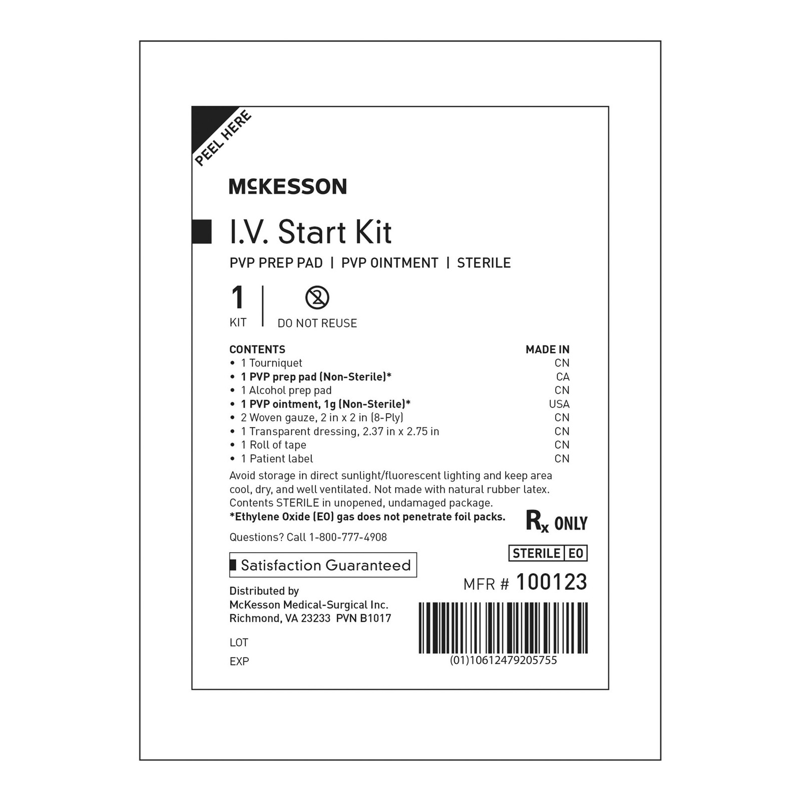 McKesson I.V. Start Kit Case of 50 (See Description for Contents)