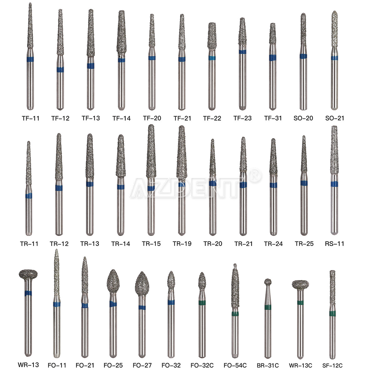 100pcs Dental Diamond Burs Friction Grip 1.6mm for High Speed Handpiece AZDENT