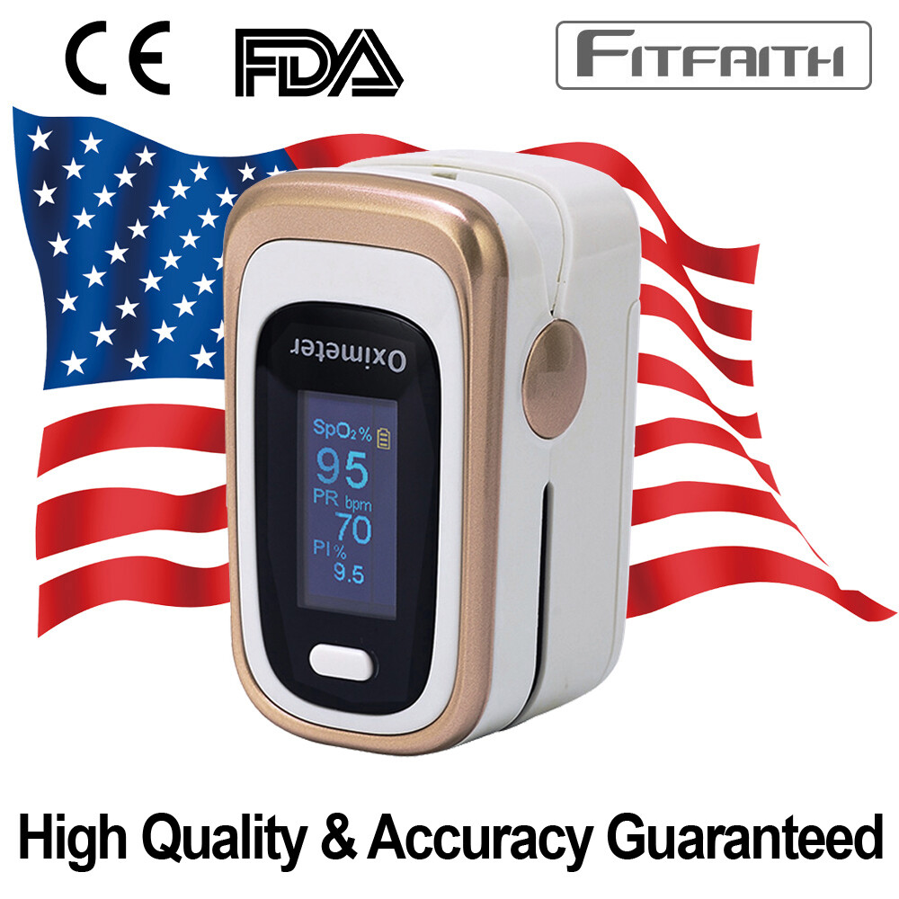 FDA CE Fitfaith Luxury Gold Pulse Oximeter Blood Oxygen SpO2 Monitor PR PI