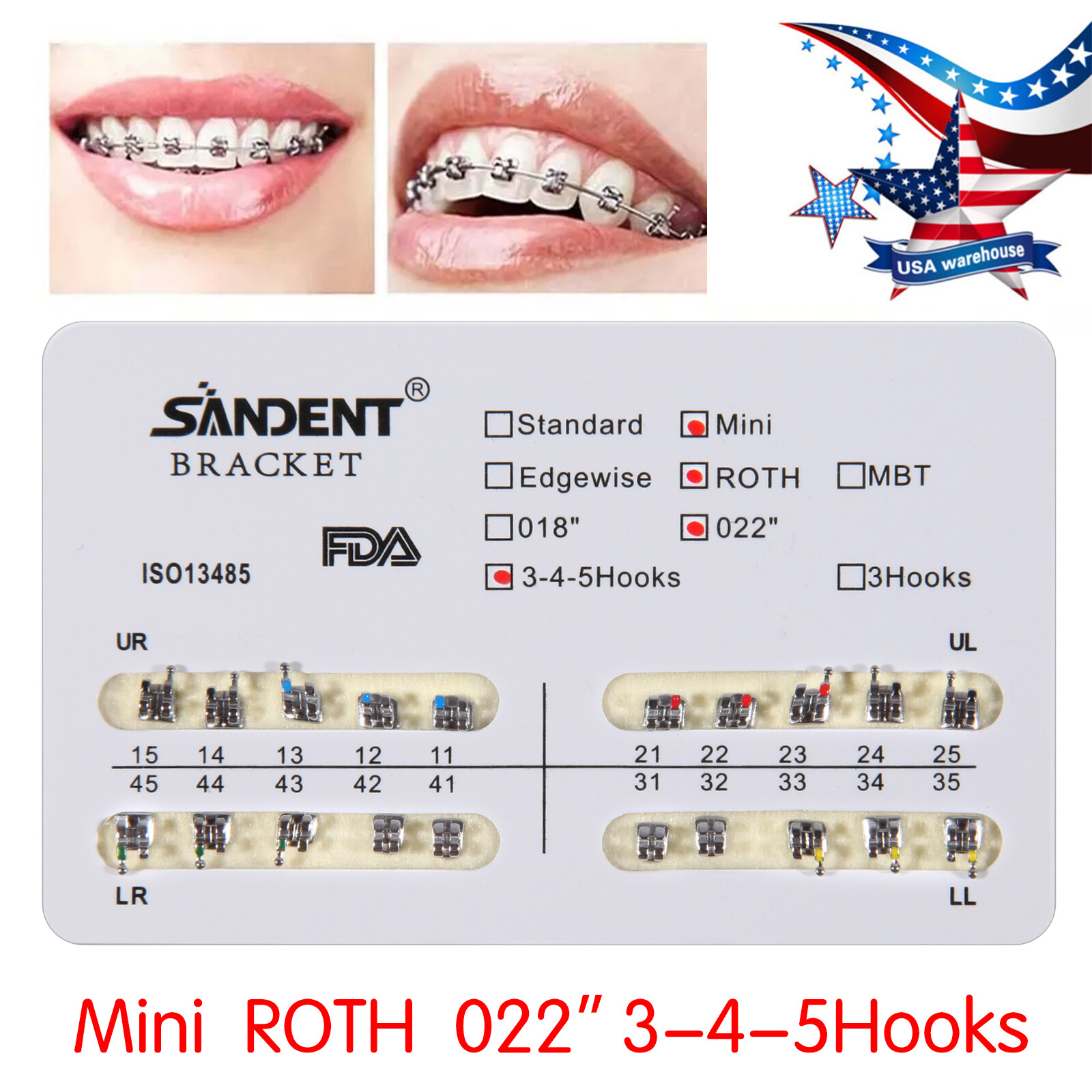 10-100 Packs Dental Orthodontic Brackets Braces Mini Roth.022Hooks 3-4-5 SANDENT