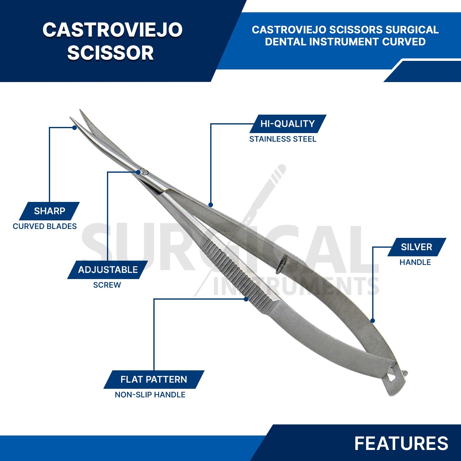 3 Pcs Castroviejo Micro Surgery Scissors + Needle Holder + Suture Tying Forceps