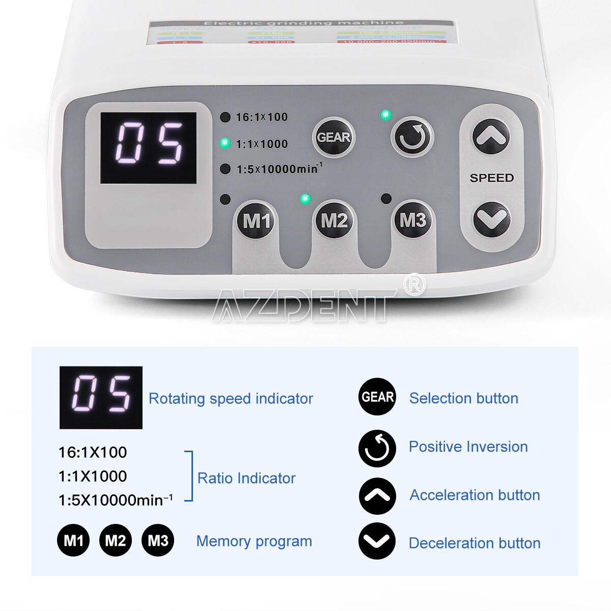AZDENT Dental Electric LED Brushless Micro Motor/1:1/1:5 Increasing Handpiece