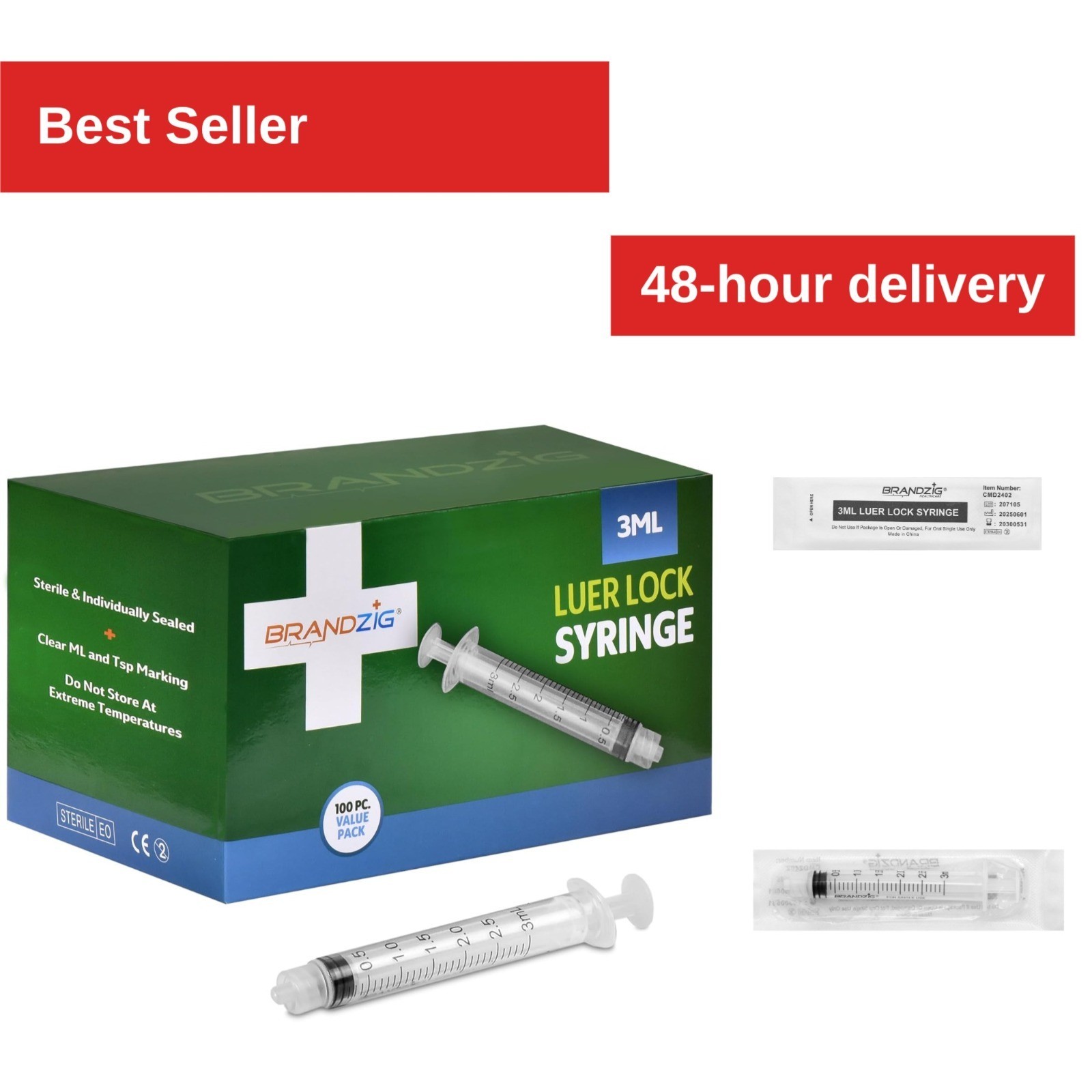 3ml Luer Lock Syringe (No Needle) – Sterile – 100 Pack