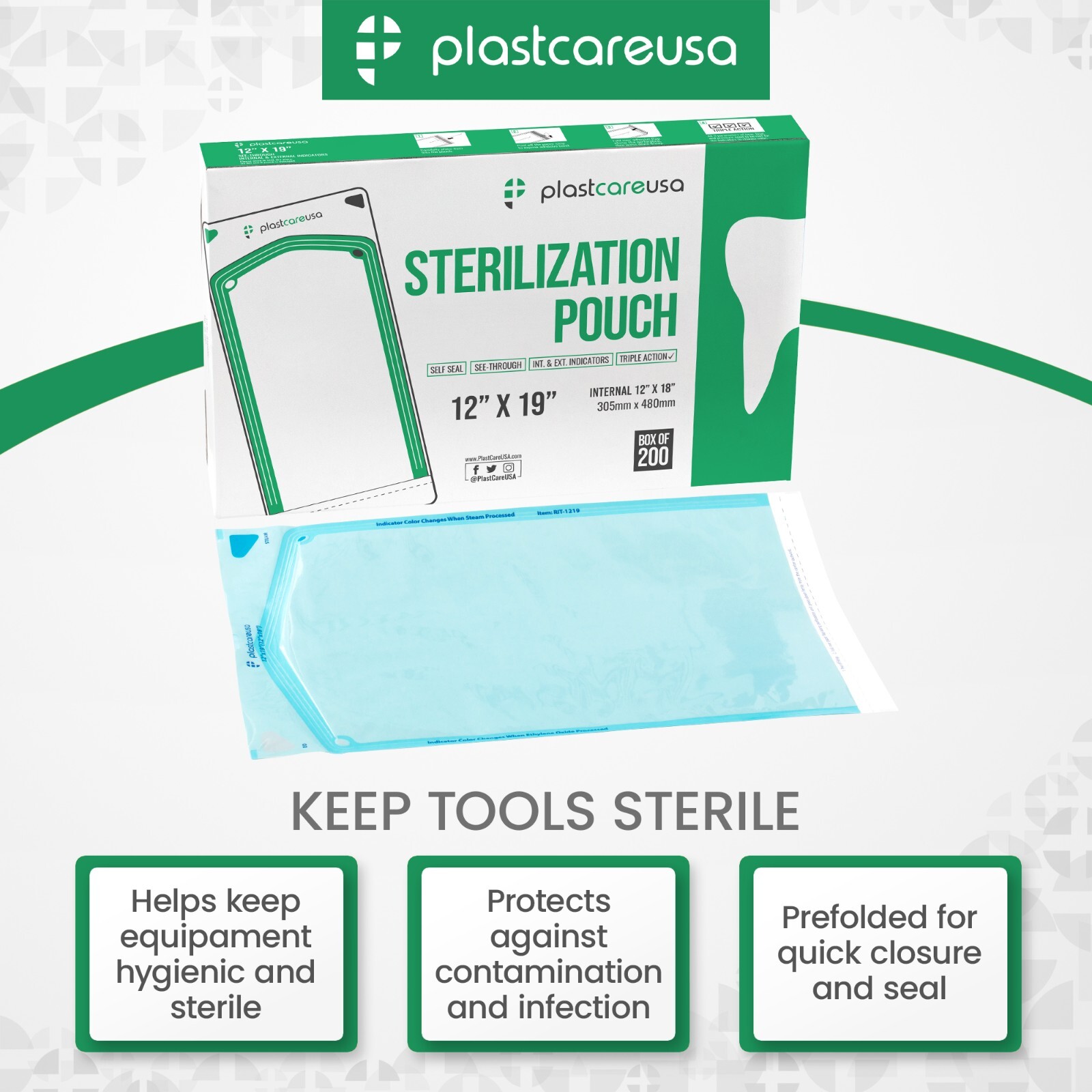2,000 12″ x 19″ Self-Sealing Sterilization Pouches for Autoclave (10 Boxes)