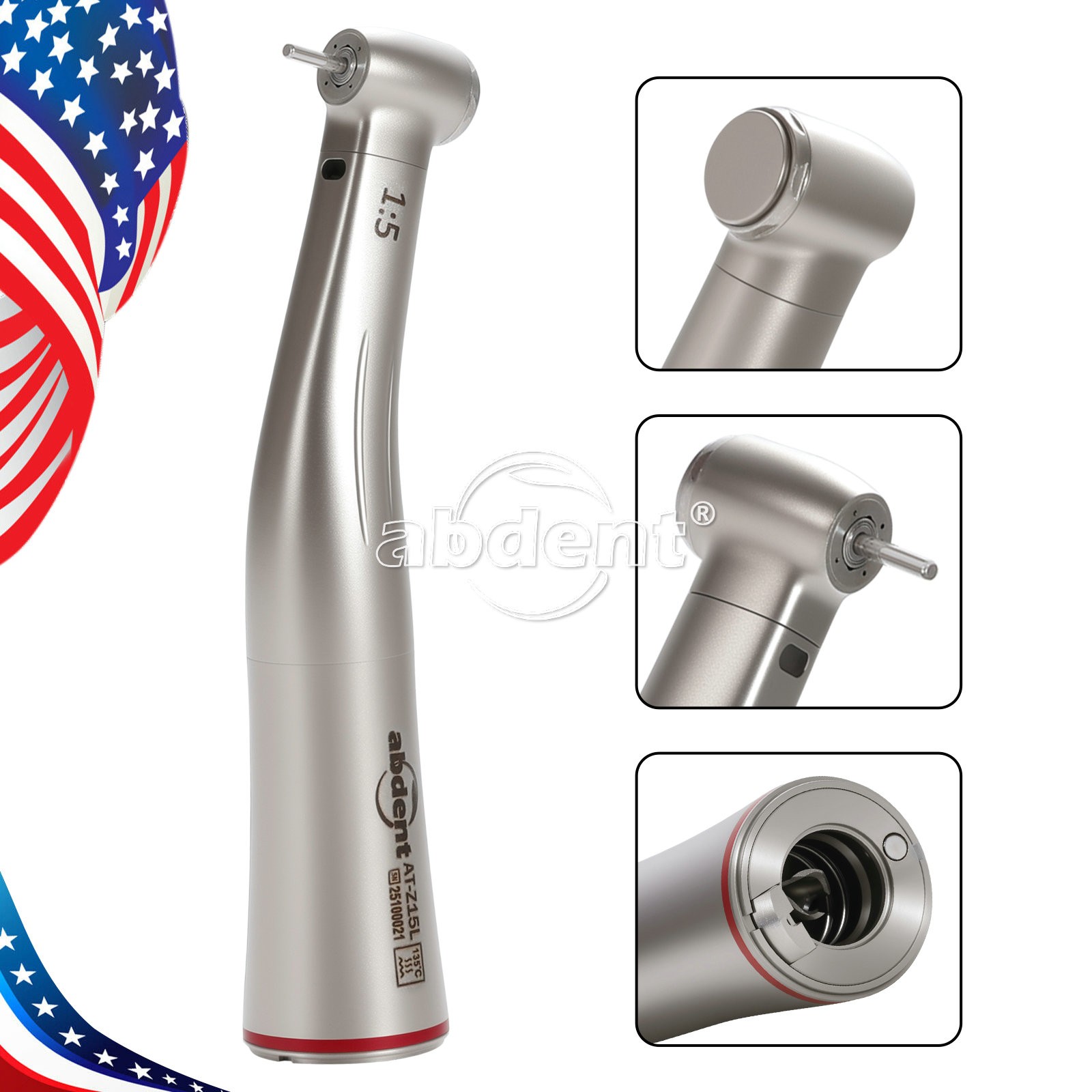 Abdent Dental 1:5 Fiber Optic LED Contra Angle Handpiece Compatible E-type Motor
