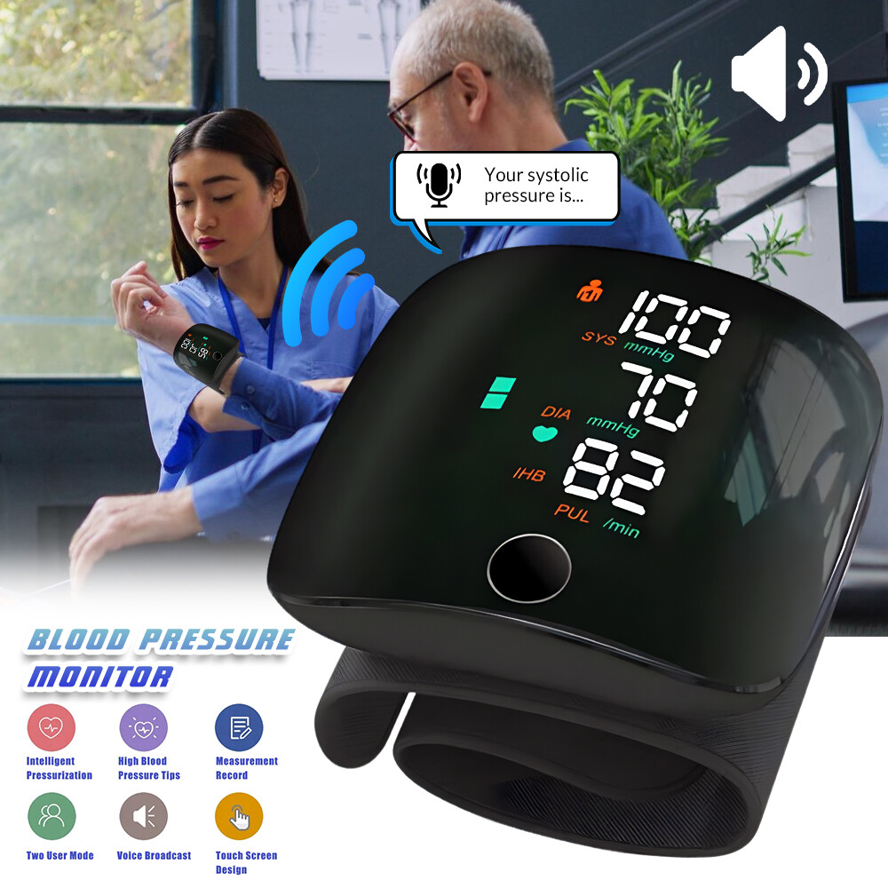Smart Wrist Blood Pressure Monitor Automatic LED BP Cuff Machine Voice Broadcast