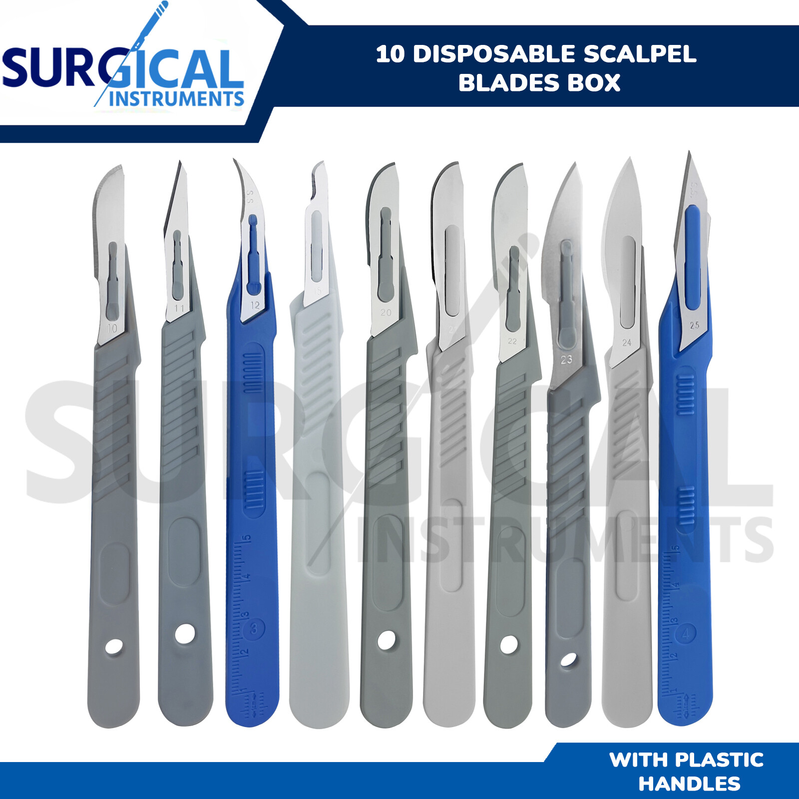 10 Disposable Scalpel Blades Box + Graduated Plastic BP Handles Sterile Surgical