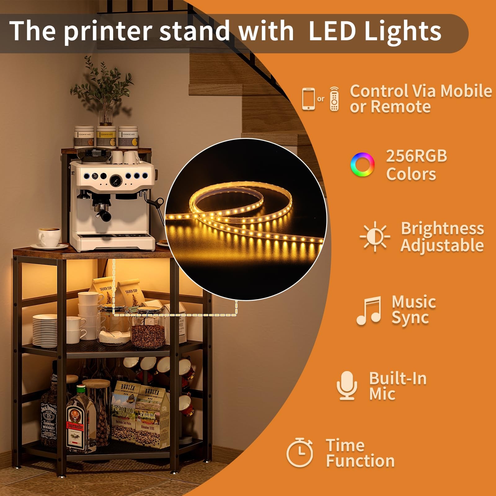 Metyerry Corner Printer Stand Table Power Outlet And Usb Charging Led Lights