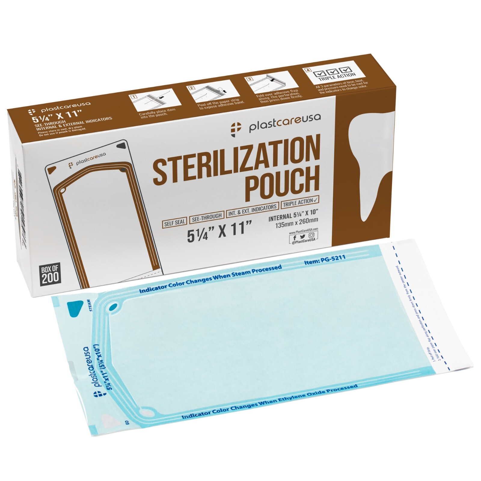 5.25″ x 10″ Self-Sealing Sterilization Pouches for Autoclave (1 Box of 200)