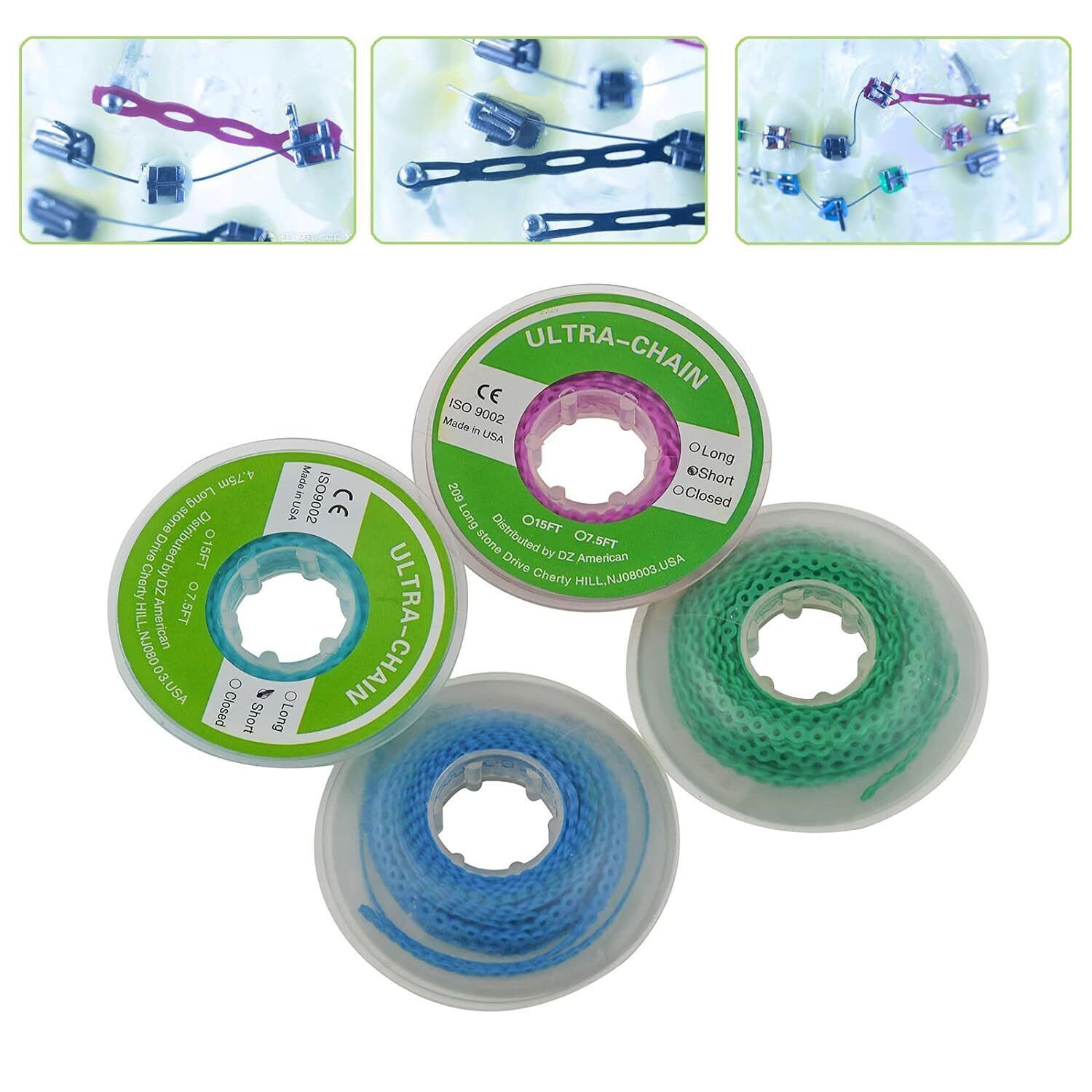 Dental Ortho Elastic Ultra Ligature Ties Power Chain for Braces Long/Short/Close