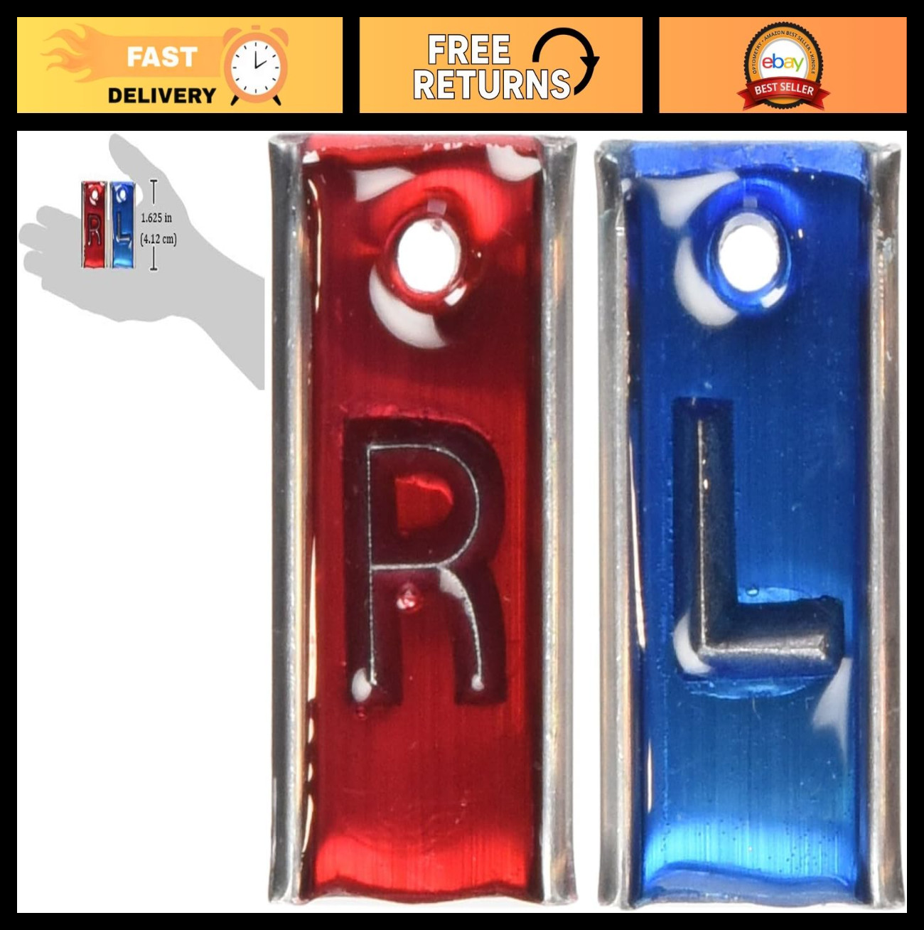 Leaded X-Ray Markers with Aluminum Backs – Vertical Color-Coded L/R – 1 Pair