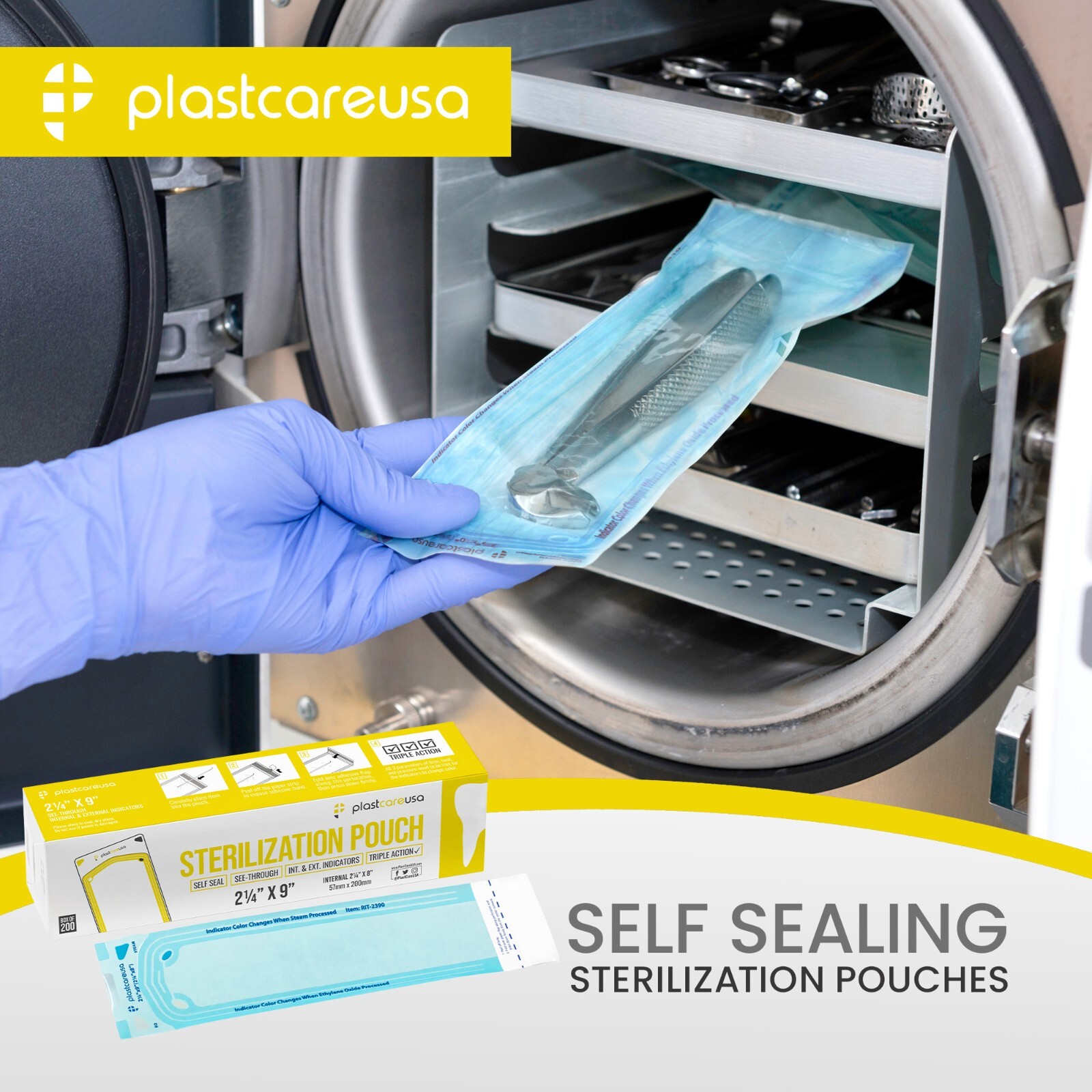2.25″ x 8″ Self-Sealing Sterilization Pouches for Autoclave (1 Box of 200)