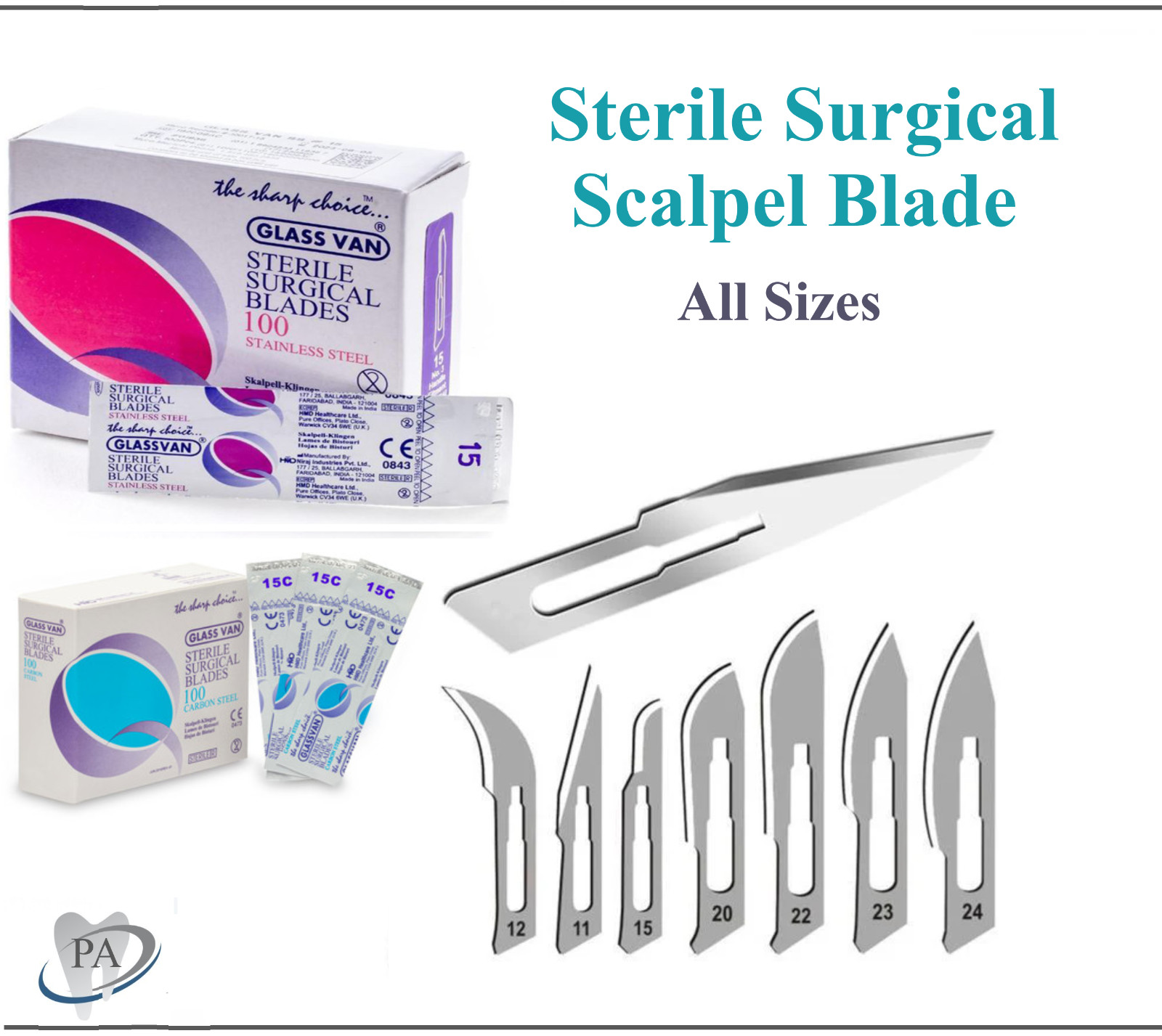 Dental GLASSVAN 3001T-15C Surgery Blades, 15C, Carbon, Steel Baldes, 10- 100/bx