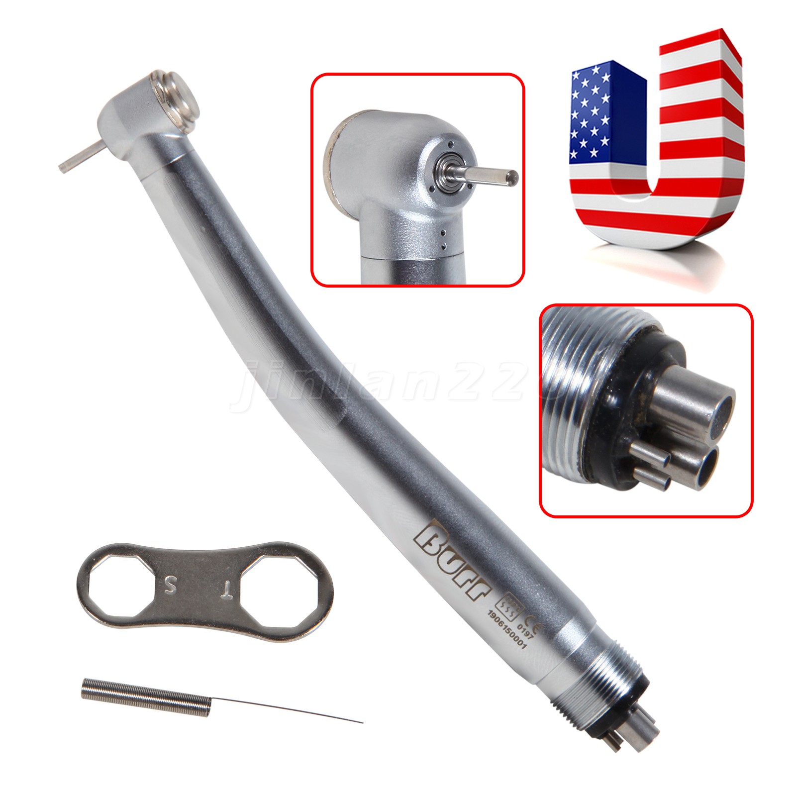 1-100PCS BURR Dental High Speed Handpiece Push Button 4 Hole USA