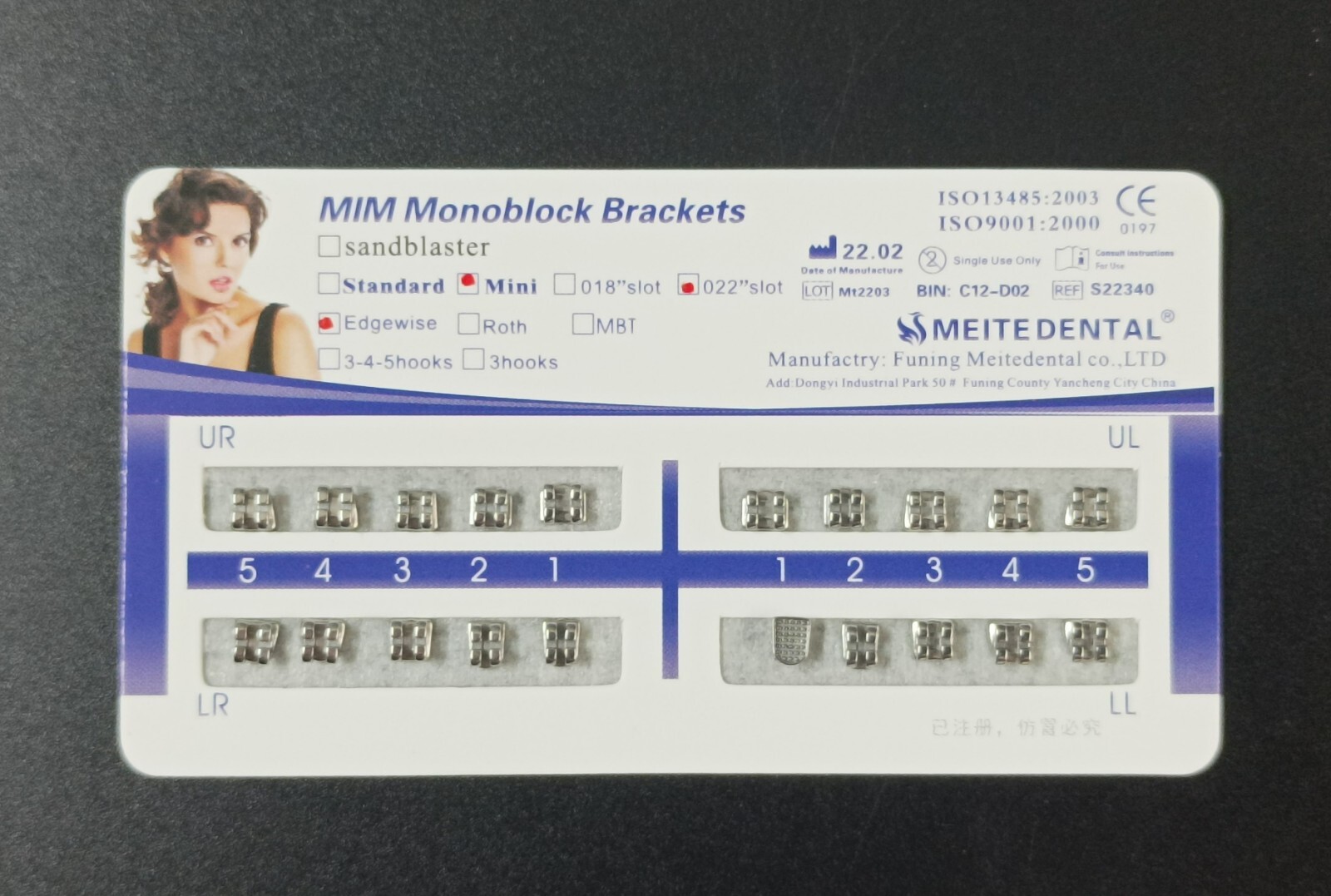 10Sets Dental Orthodontic Metal Brackets Mini Roth/MBT/Edgewise 022 345/no Hooks