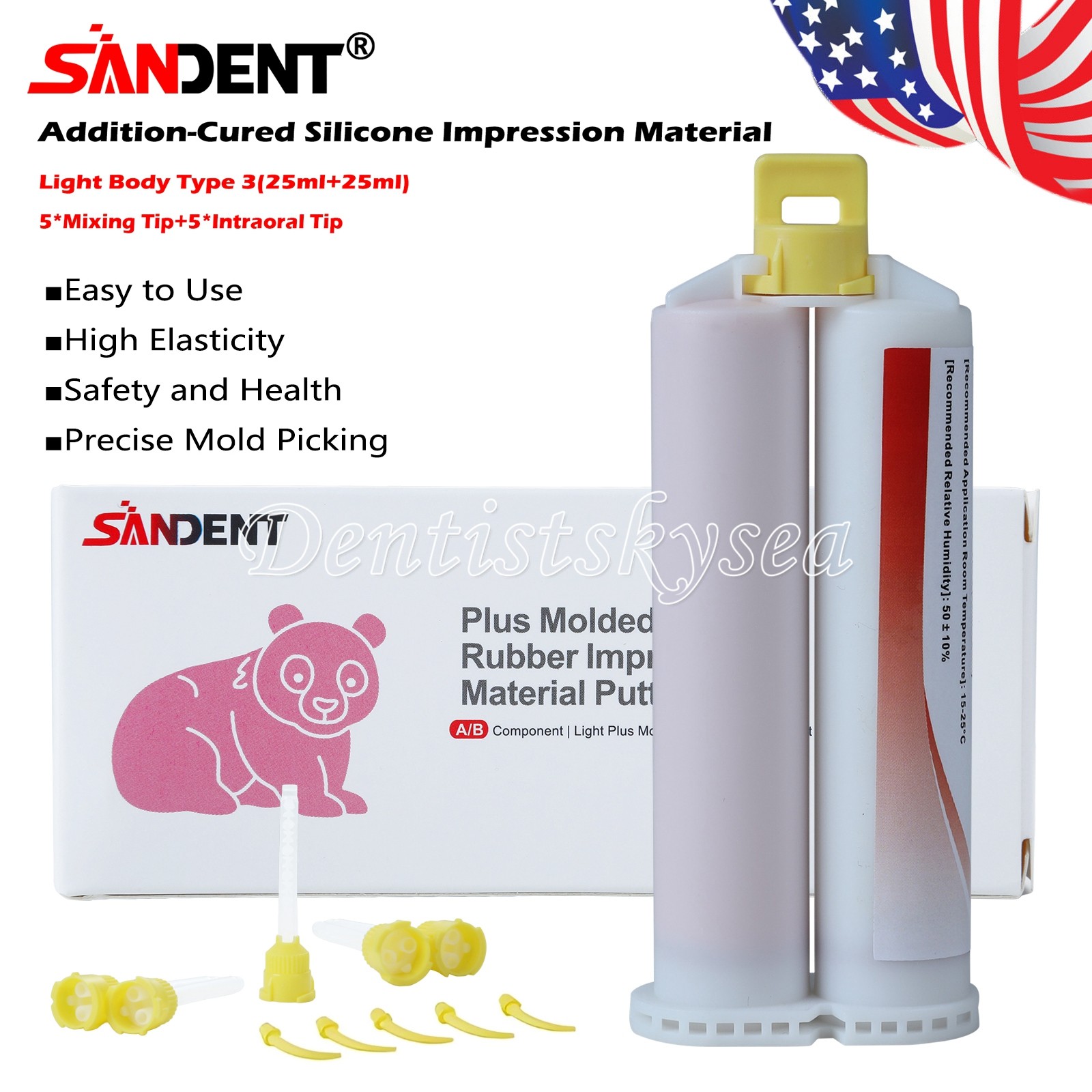 Dental Impression Material VPS Light Body Fast Set (2 Cartridge & 5 Tips) PVS