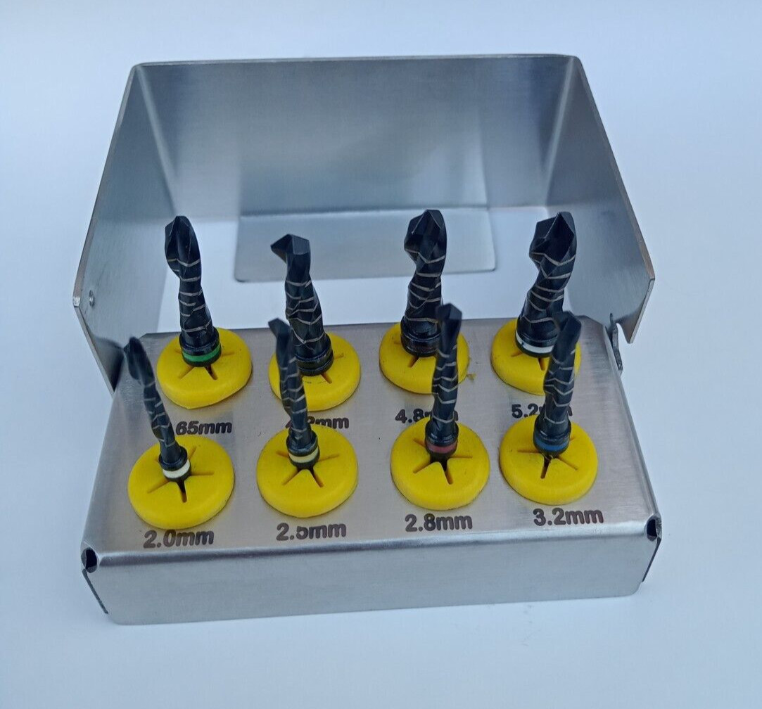 Dental Implant Drills Kit 8 Pcs Set Titanium Coated Black Surgical Tools NEW CE