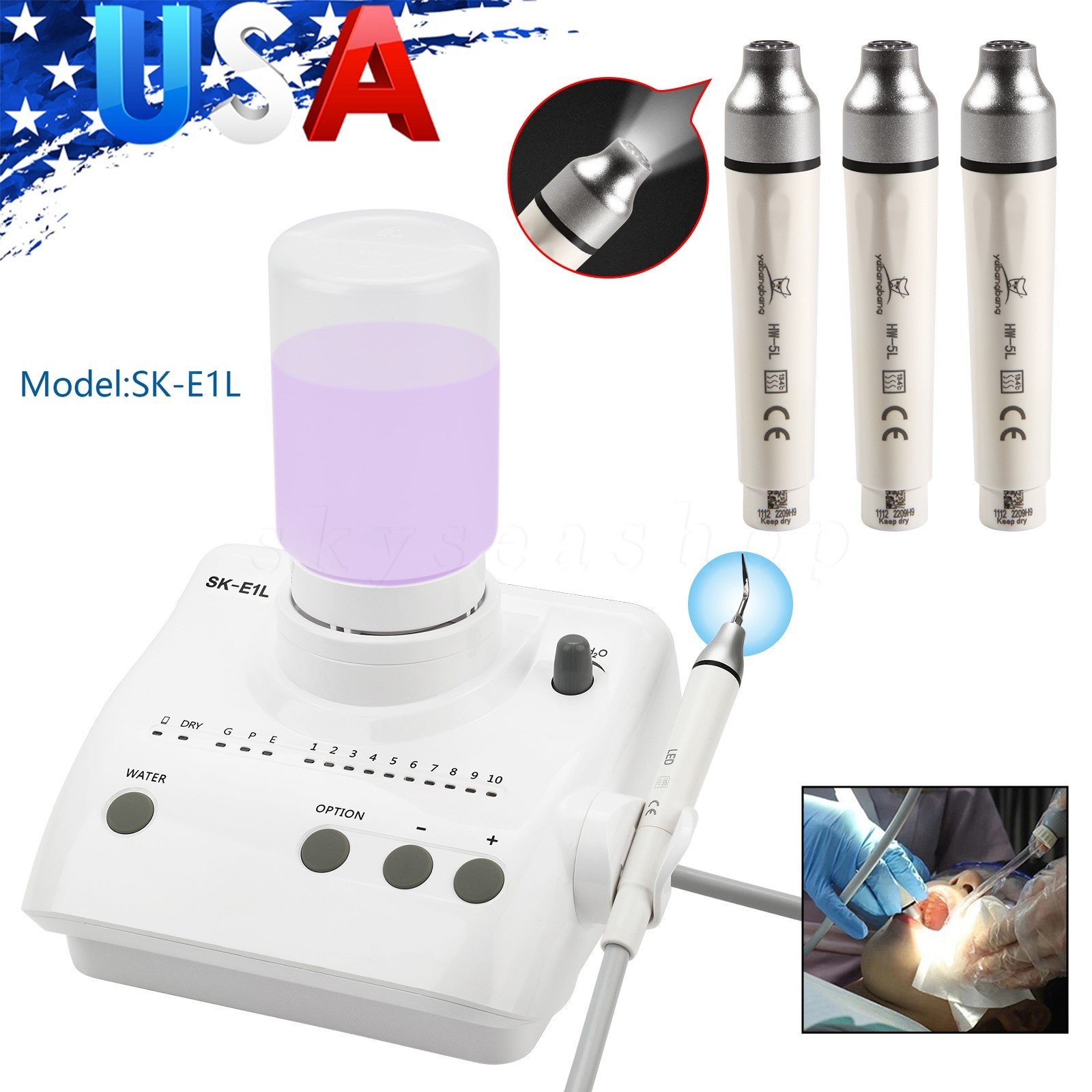 SK-E1L Dental Ultrasonic Piezo Scaler 2 Bottles / LED detachable Handpiece HW-5L