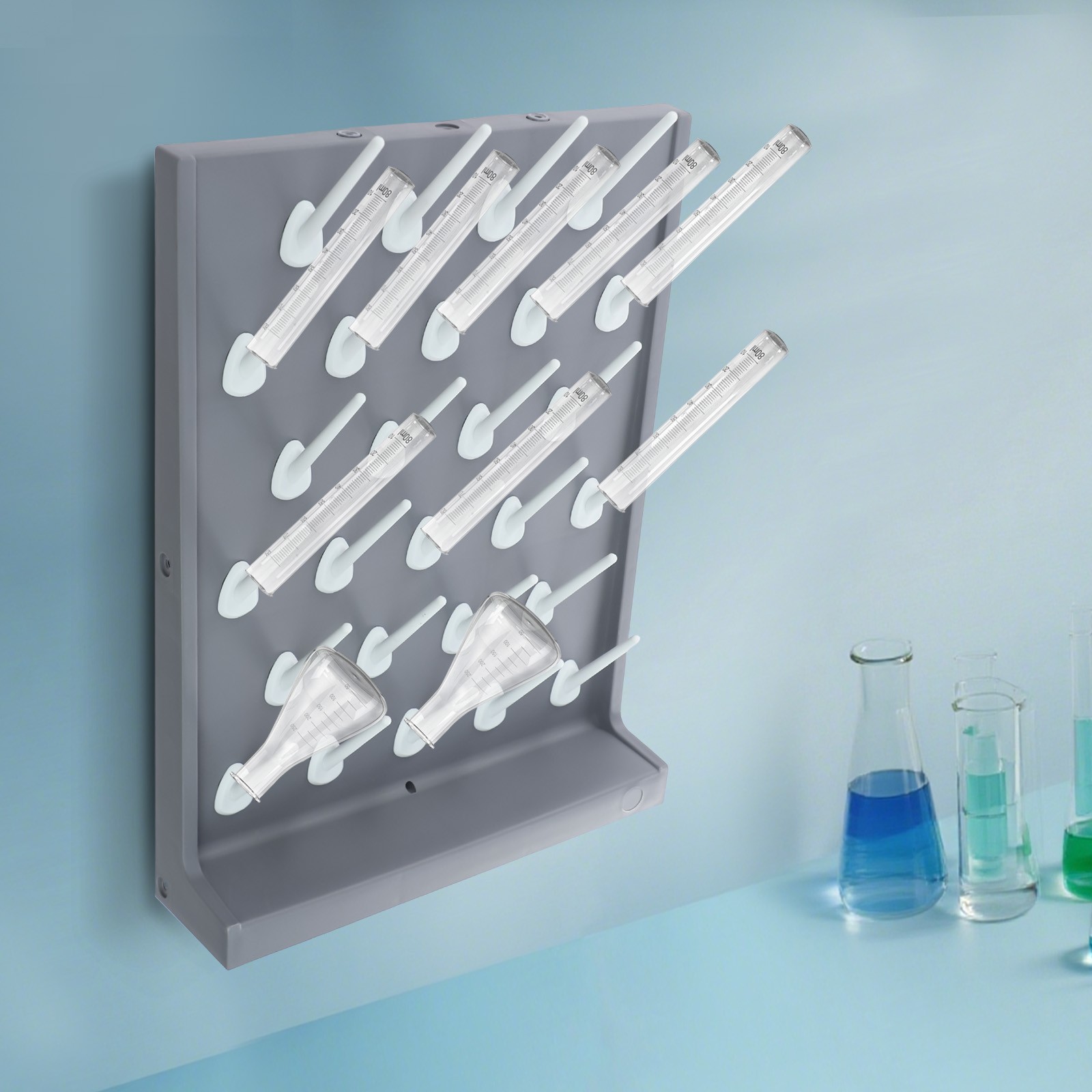 2PCs Lab Supply Wall Desk Drying Rack 52 pegs/27 Pegs Cleaning Equipment Grey PP