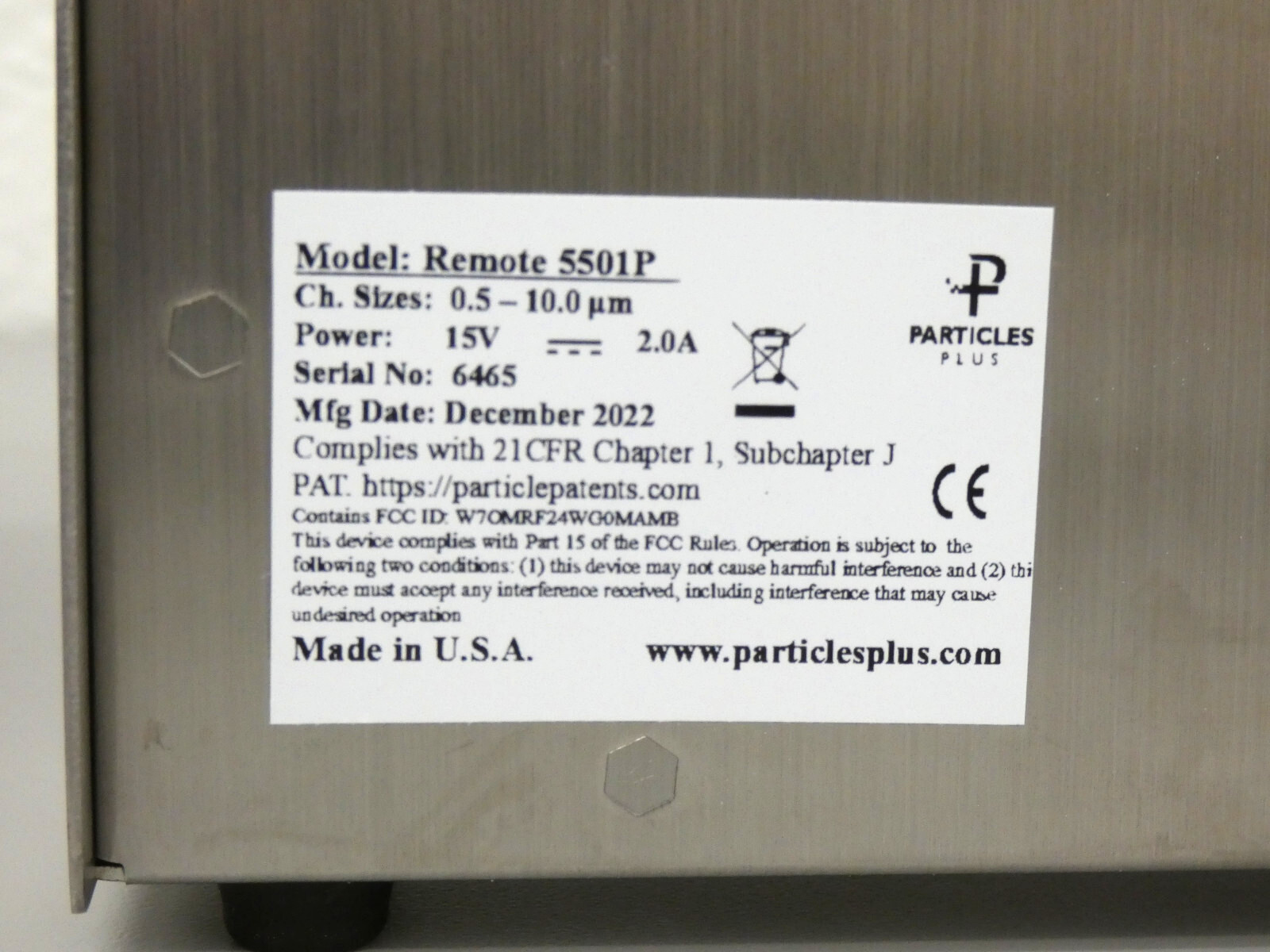 Particles Plus Particle Counter 5501P, 6 Channels 0.5 -10.0 µm, 0.100 CFM