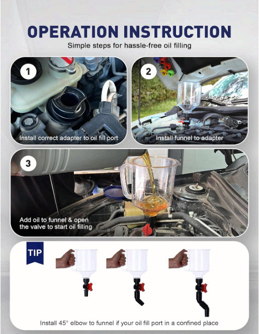 Spill-Proof Oil Funnel Kit w/ 12 Adapters, Magnetic Boards, Valve, Universal Fit