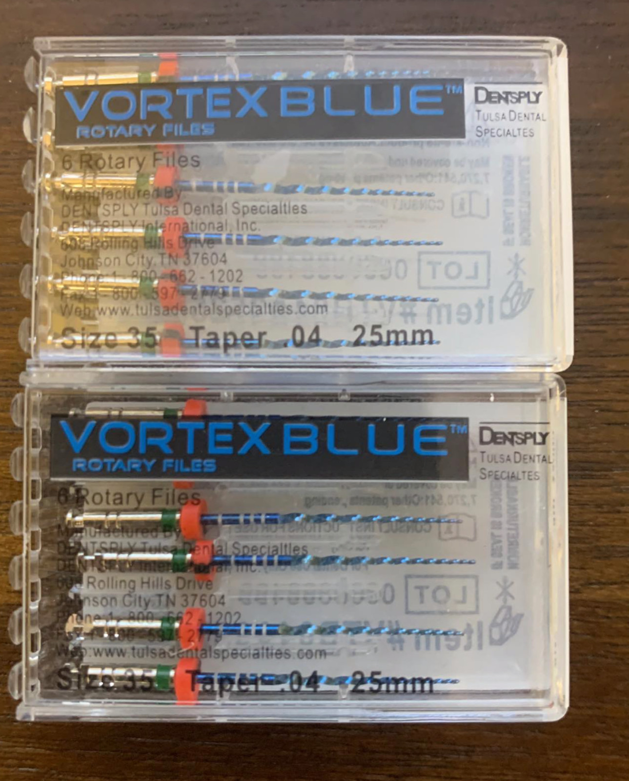 2 pk 25mm .06 Asst Vortex Blue Rotary Files Dentsply Tulsa Dental Root Canal #35