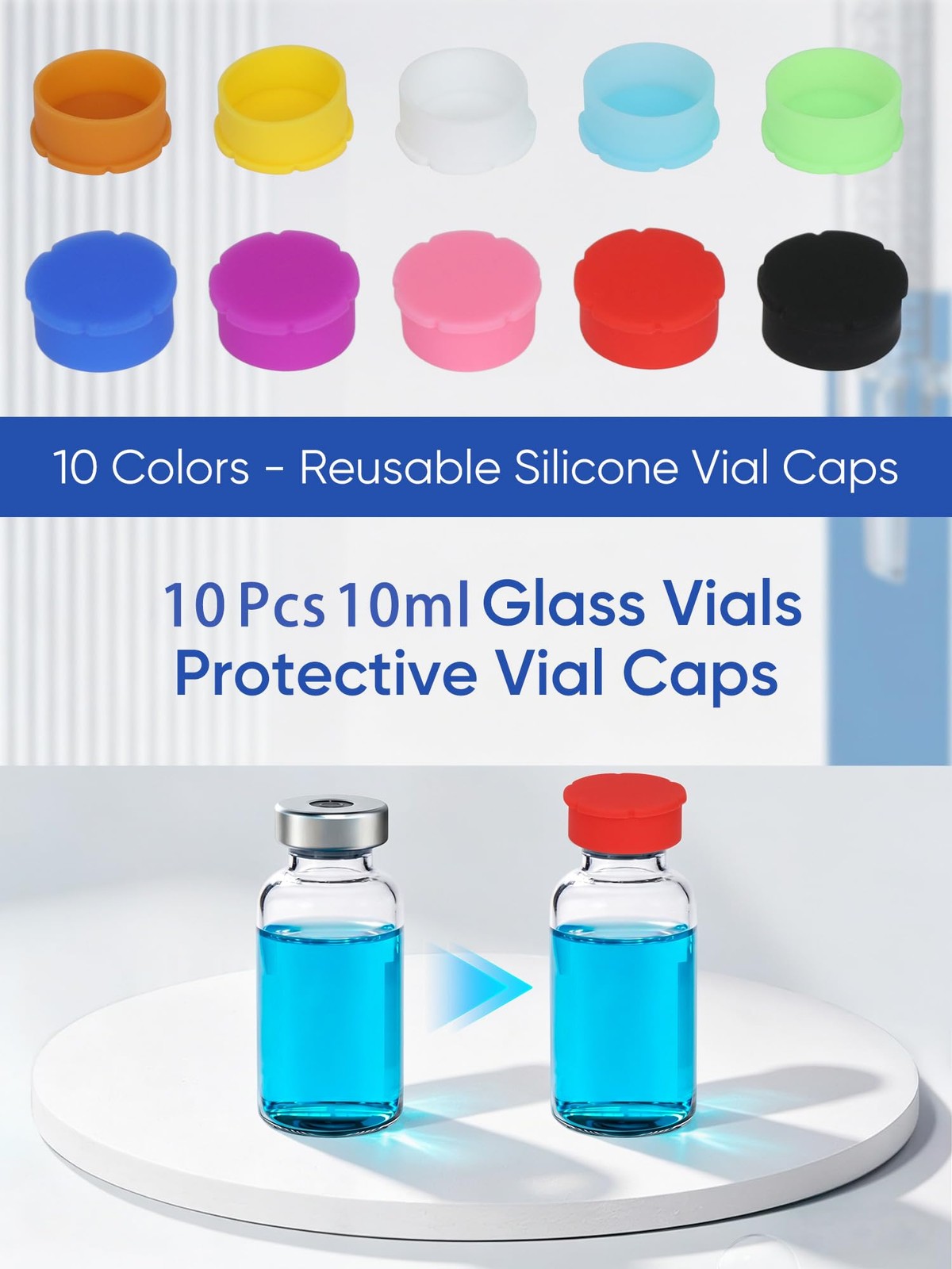 KNOCKO 10ml Vial Caps 10Pcs 10 Color