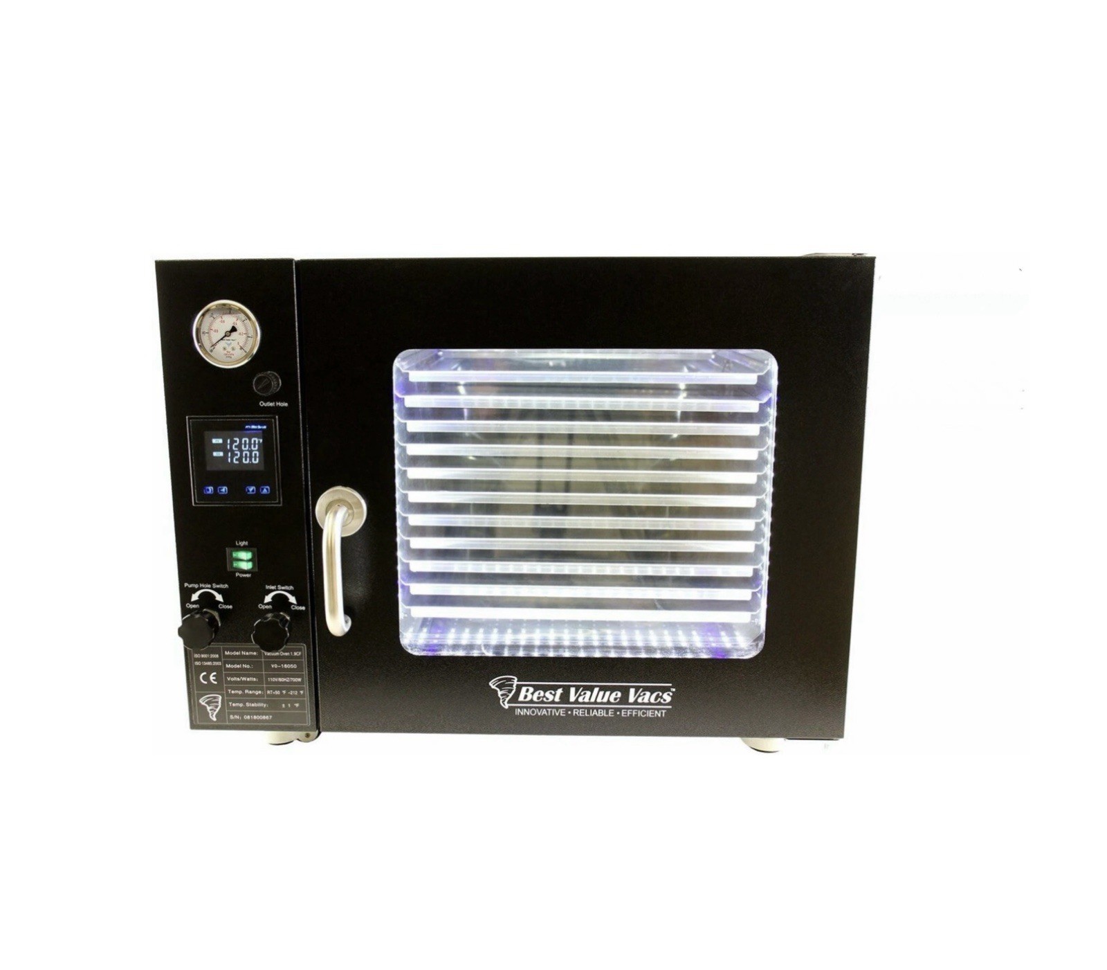 BVV 1.9 Cubic Foot Vacuum and Degassing Oven 5 Wall Heating, Touch Screen, LED’s