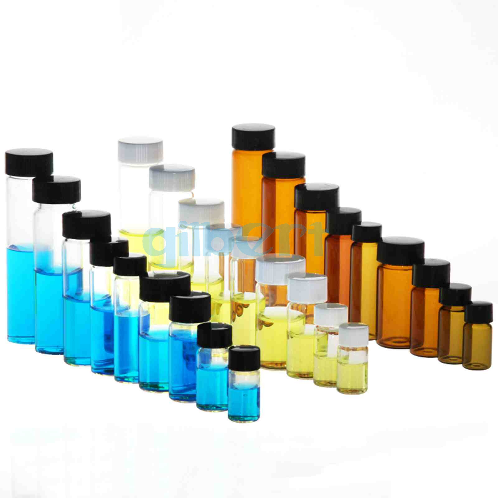 10pcs 1-60ml Clear/Brown Glass Seal Bottle Reagent Sample Vials Lid Screw Cap