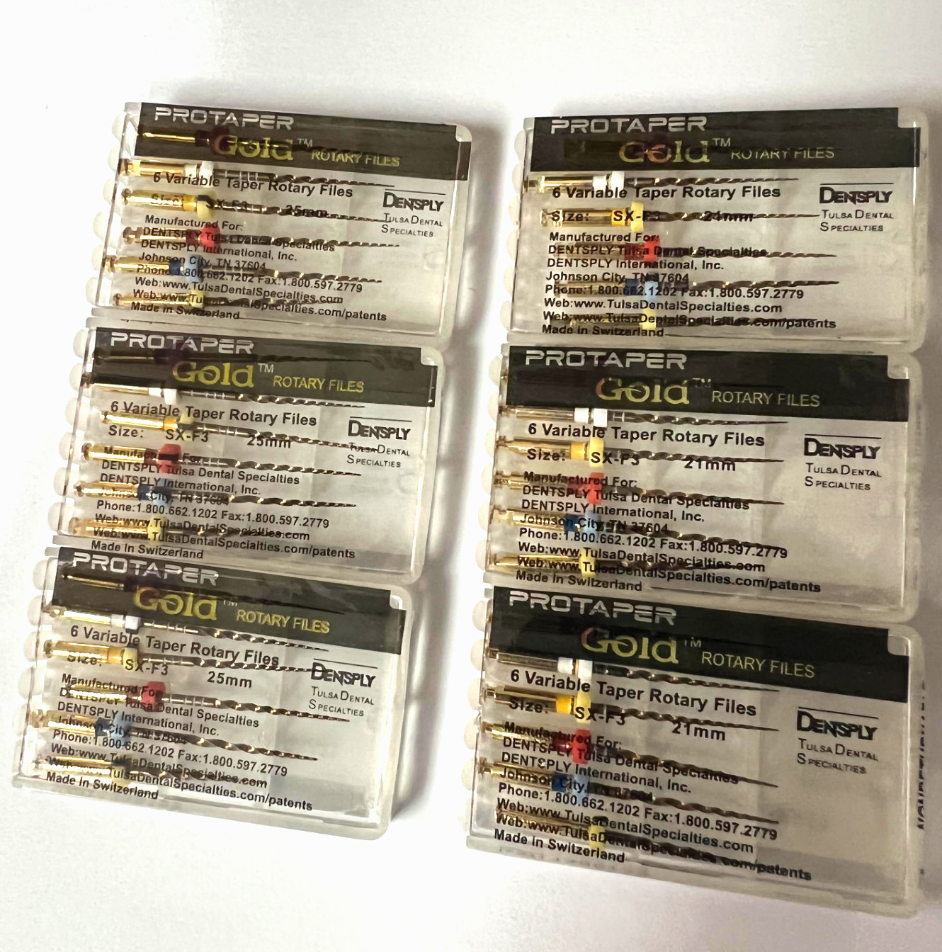 Dentsply Rotary ProTaper Gold Files 25mm SX-F3 6pk 3 x 25mm 3 x 21mm