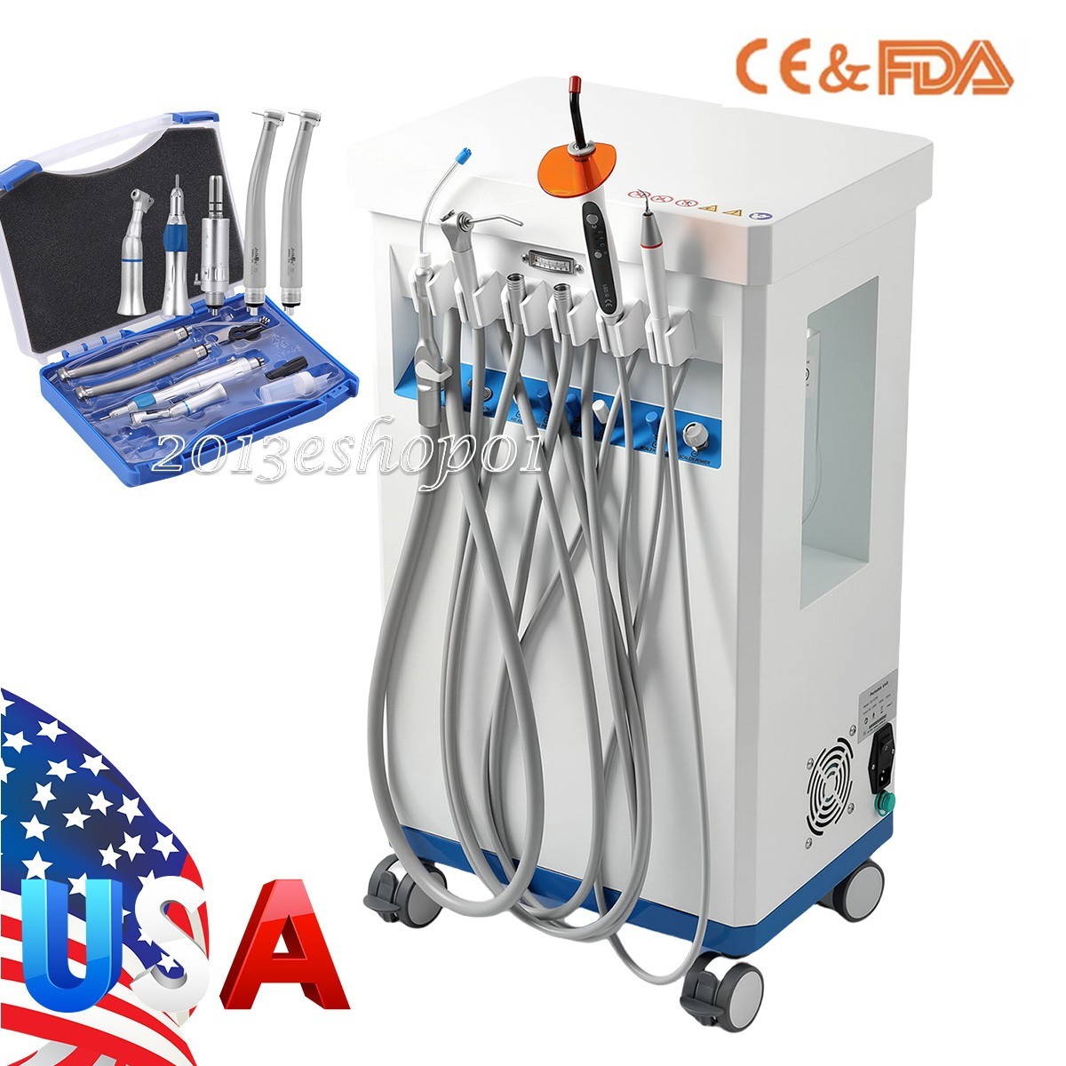 FDA Portable Dental Delivery Unit Suction Air Compressor Cart/ Handpiece kit