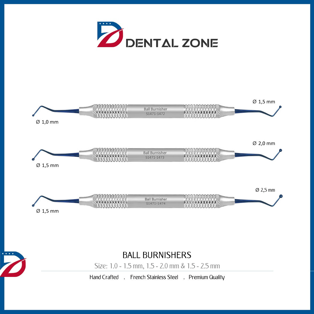 DENTAL BALL BURNISHERS INSTRUMENTS TITANIUM COATED