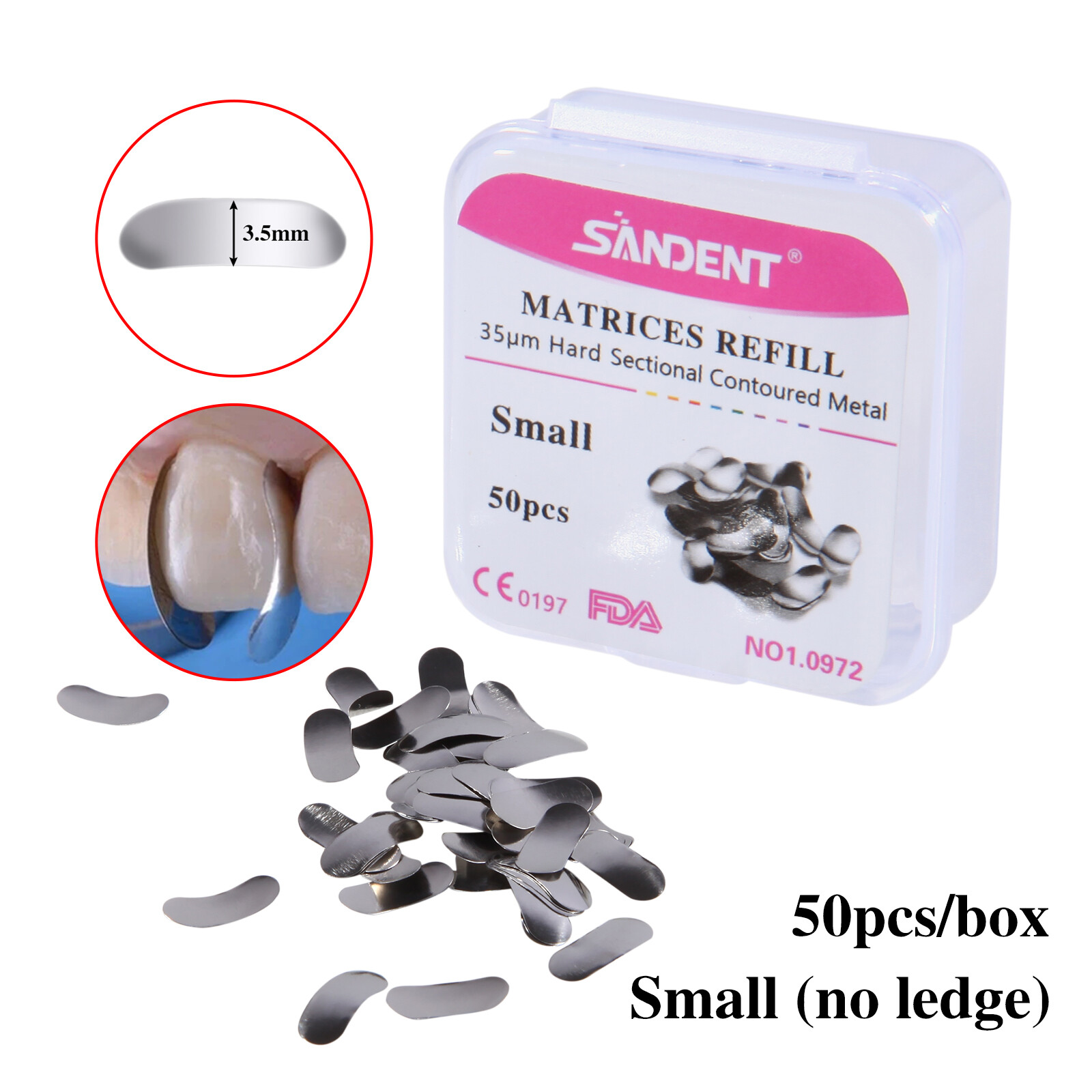 50Pcs USA Dental Metal Matrices Matrix Band Sectional Contoured Refill S/M/L
