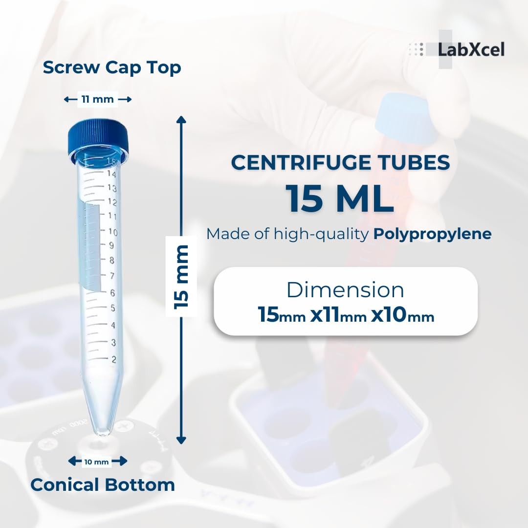 50 PCS 15ml Polypropylene Conical Centrifuge Tubes Blue Screw Cap Printed Lab