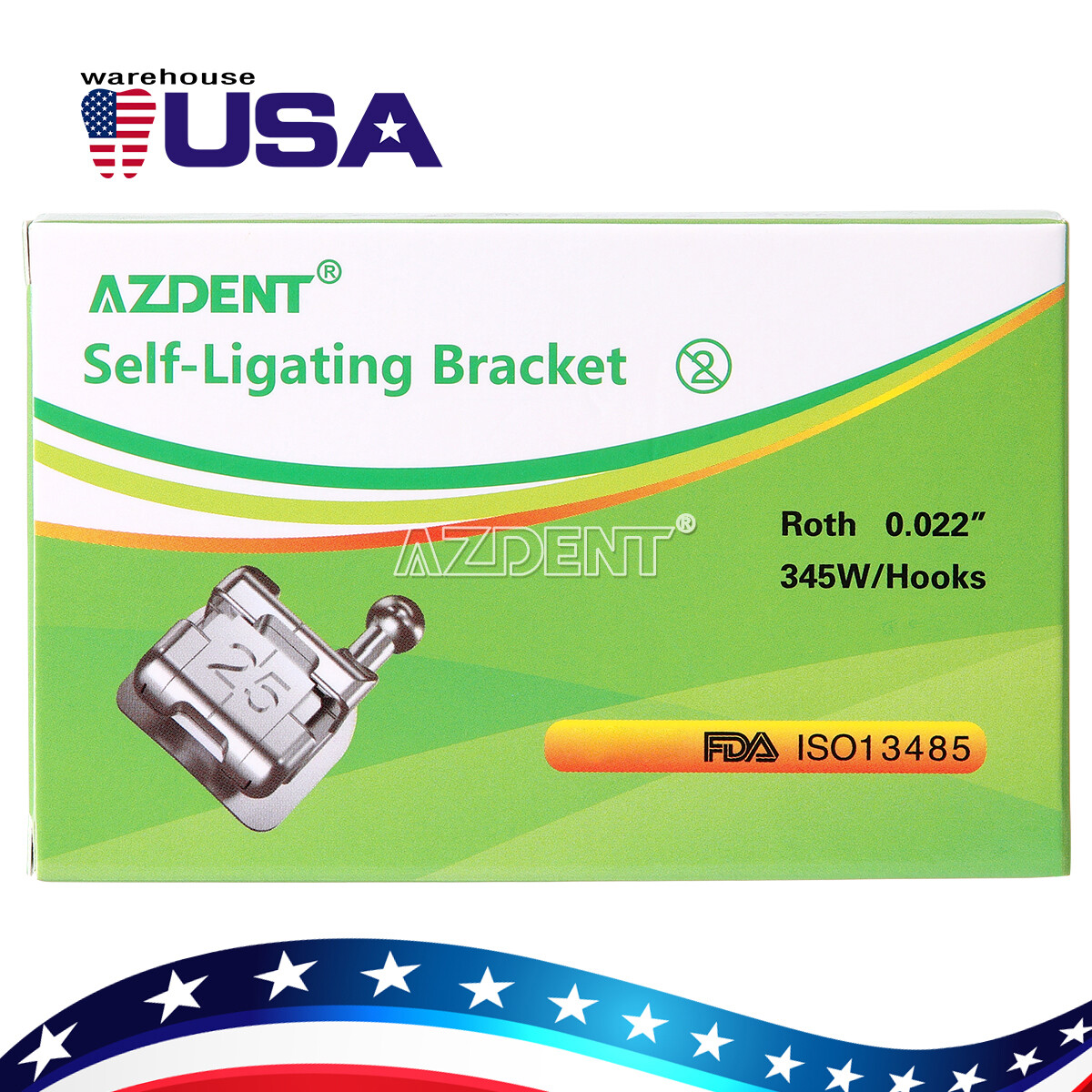 AZDENT Dental Orthodontic Self-Ligating Brackets Braces Roth 022 Hooks 3 4 5