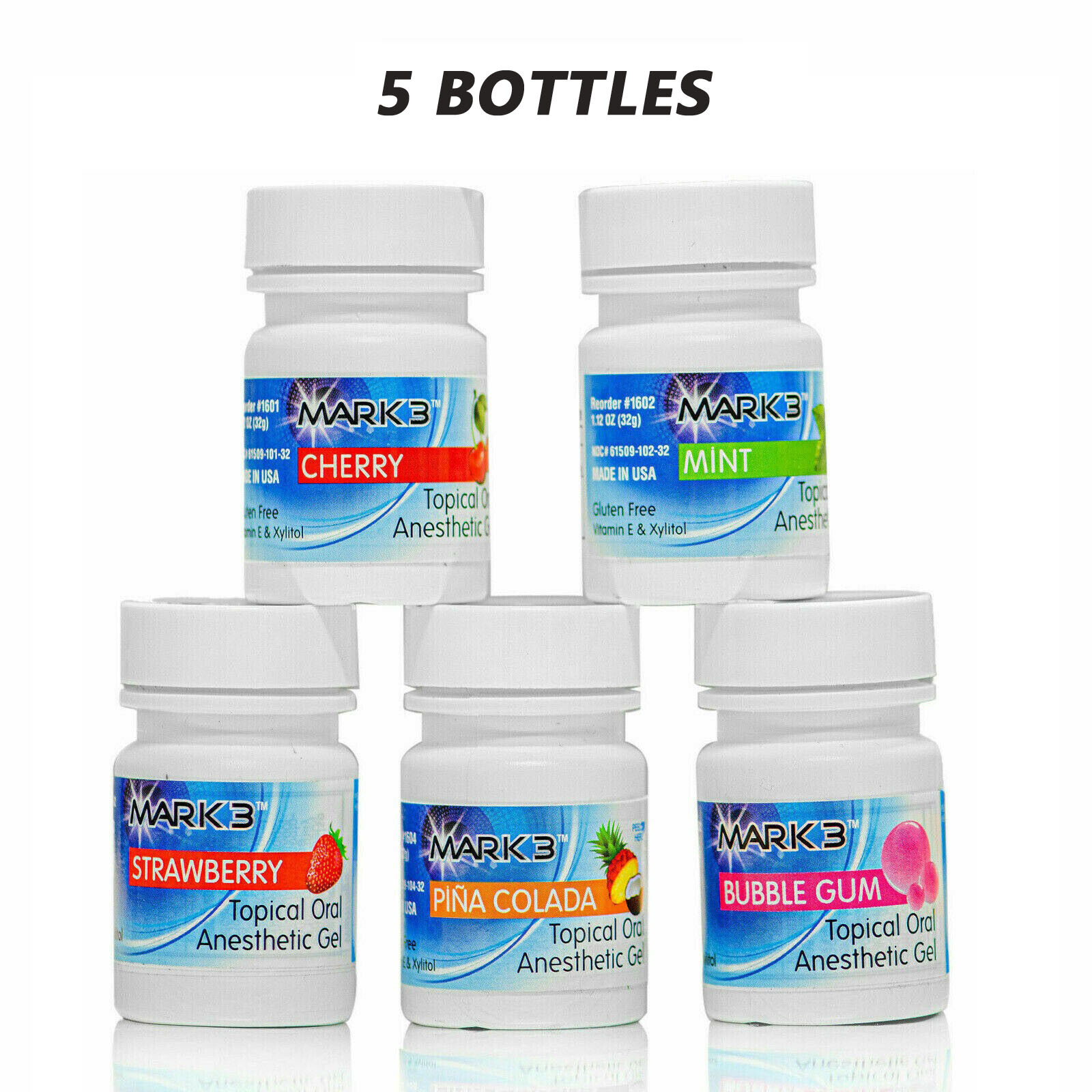 5 Bottles US MARK3 Dental Topical Anesthetic Gel 20nzocaine 1OZ Jar Exp.07/26