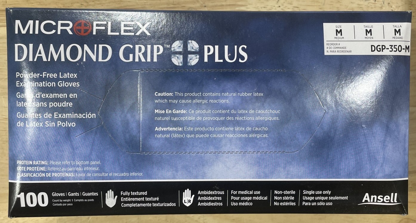 Microflex Diamond Grip Plus DGP-350 Tan Latex Gloves, Medium, 5 mil, 9″, 100/Box